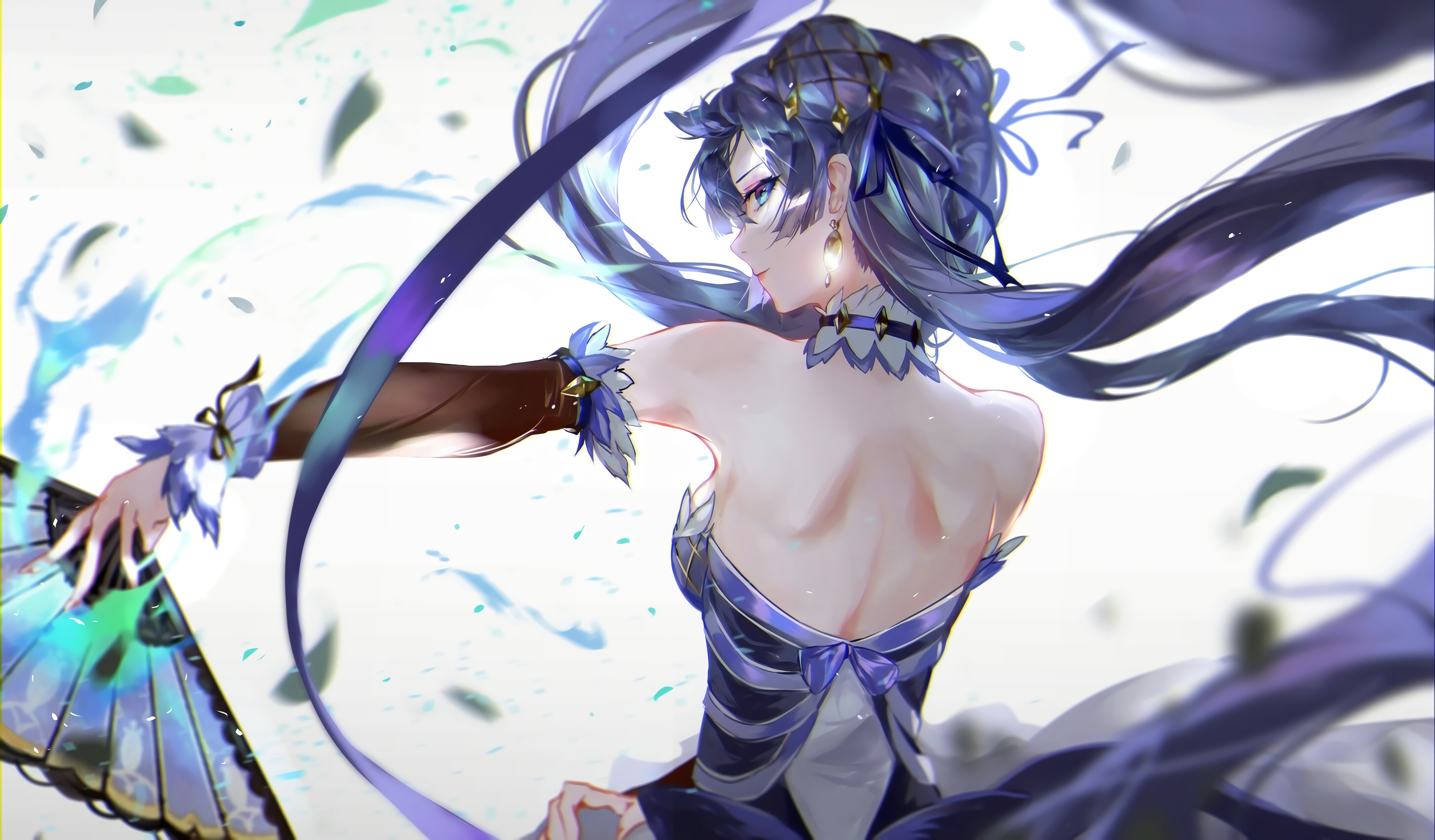 Anime girl with purple hair and blue eyes HD Wallpaper