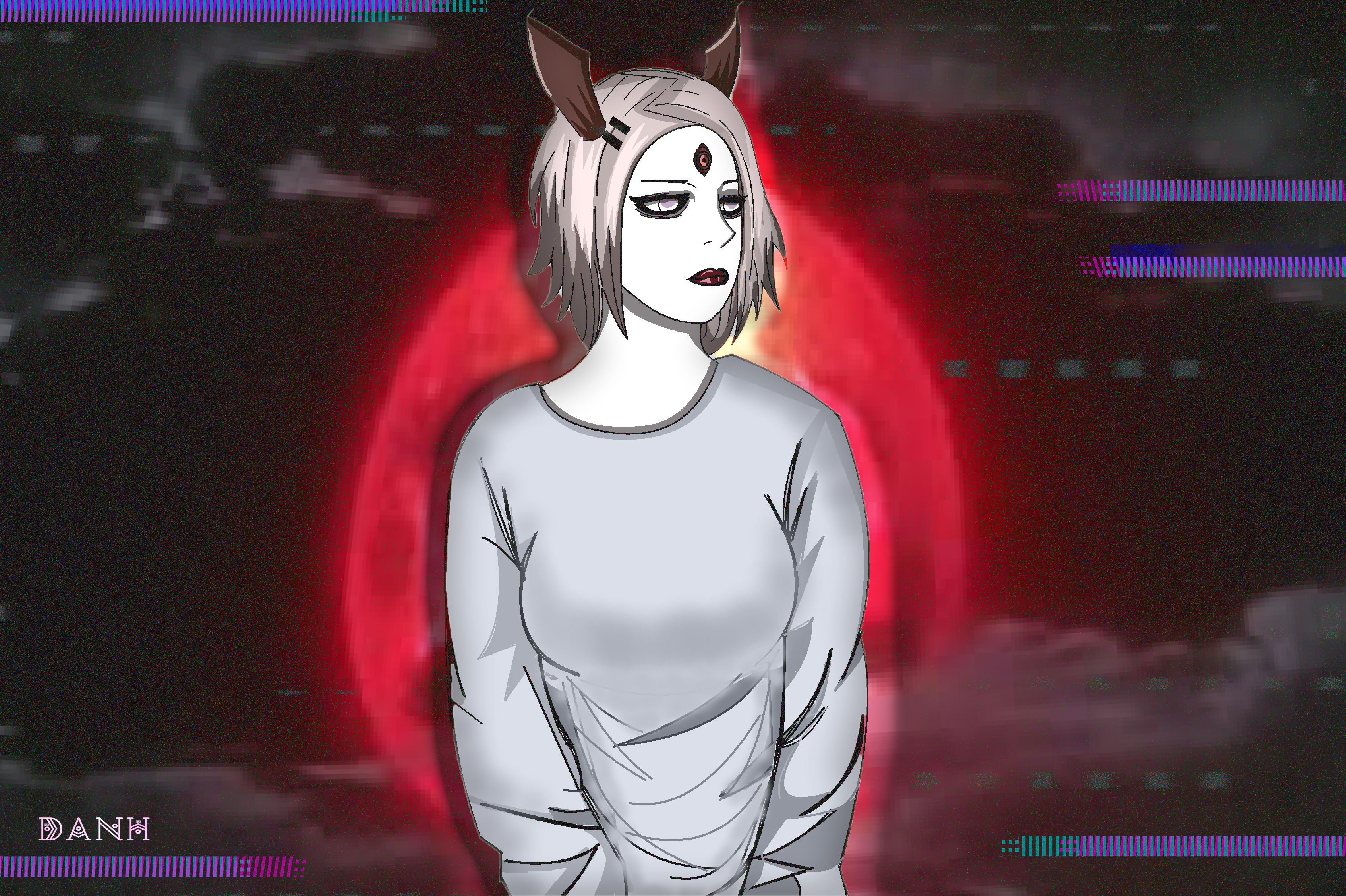 Kaguya Otsutsuki with third eye and horns HD Wallpaper