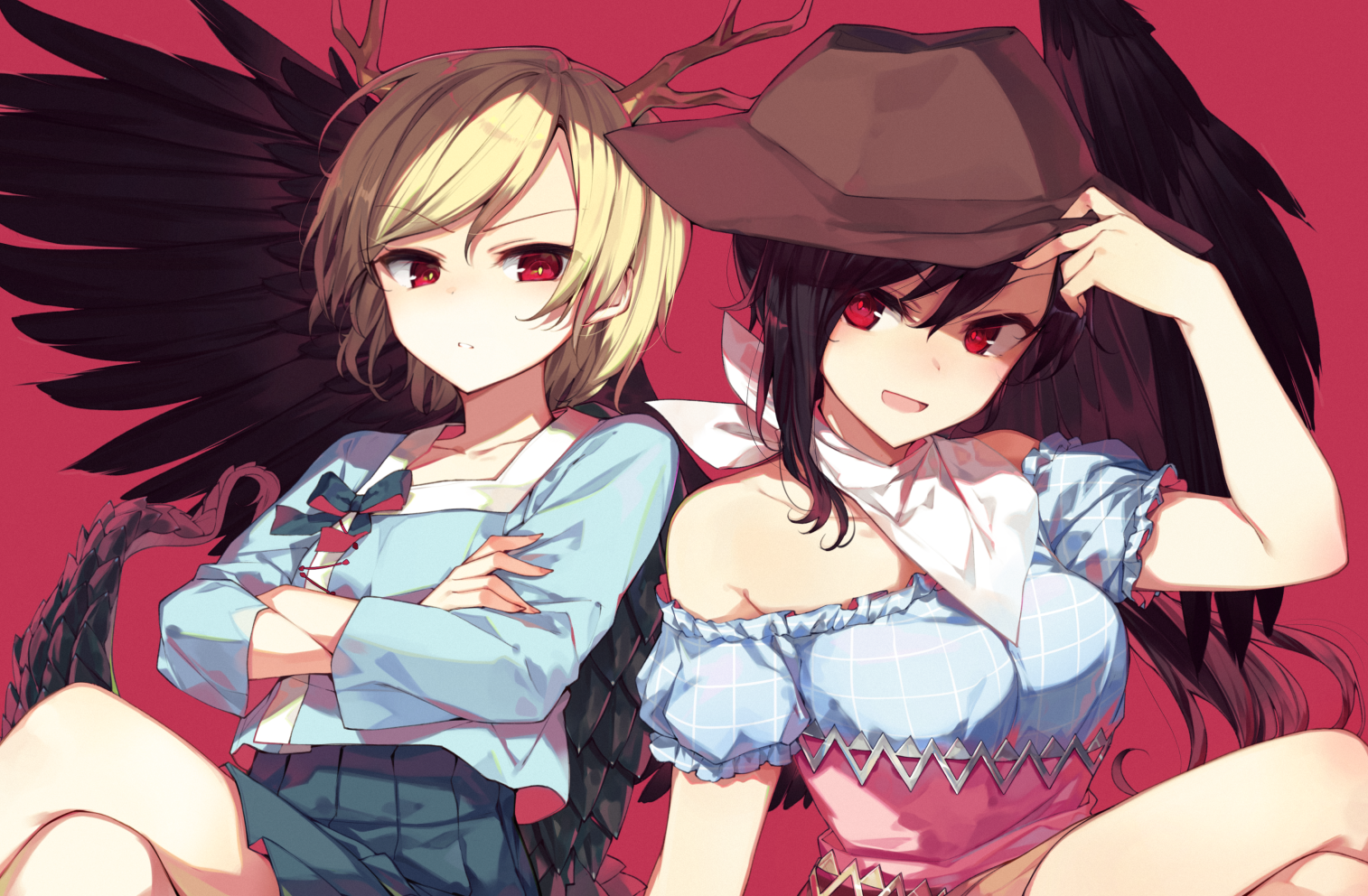 Two girls with wings and horns, Touhou HD Wallpaper