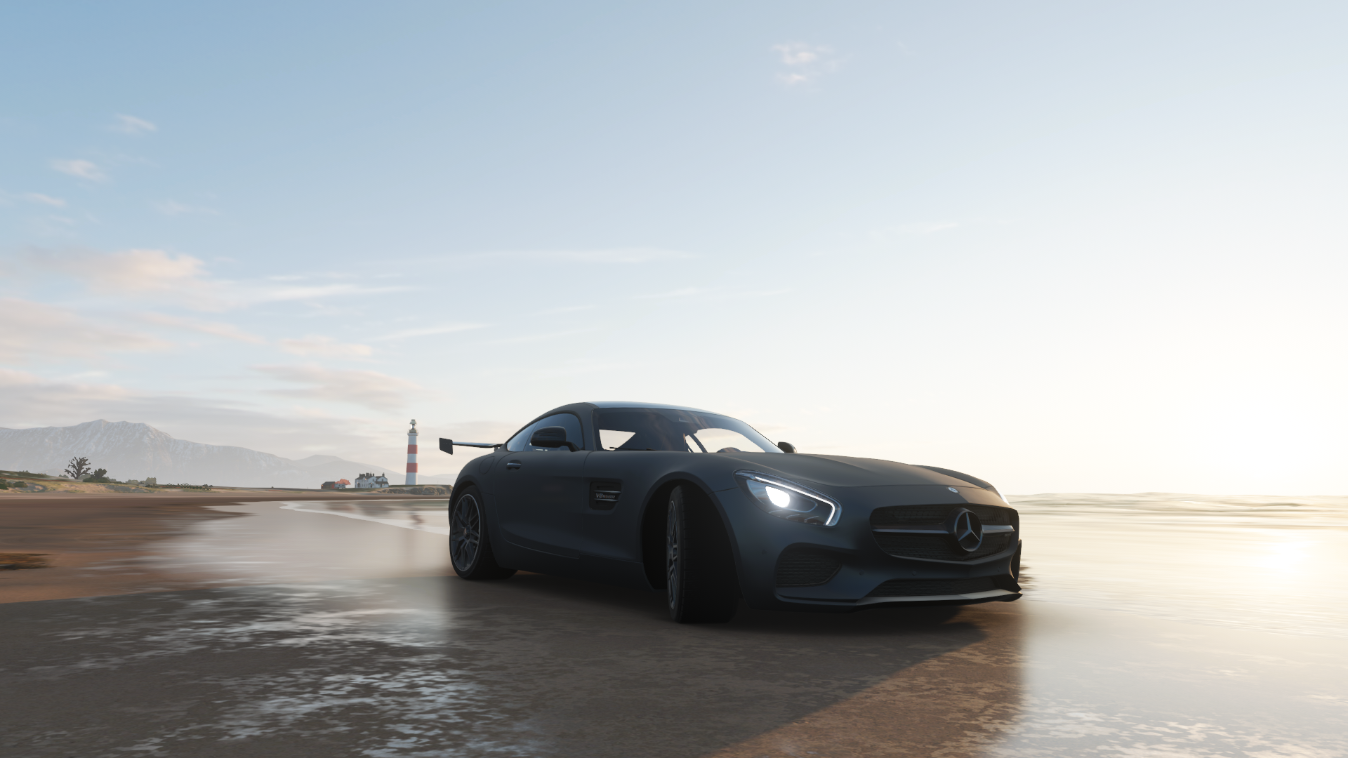 Mercedes-AMG GT S from Forza Horizon 4 on a beach HD Wallpaper