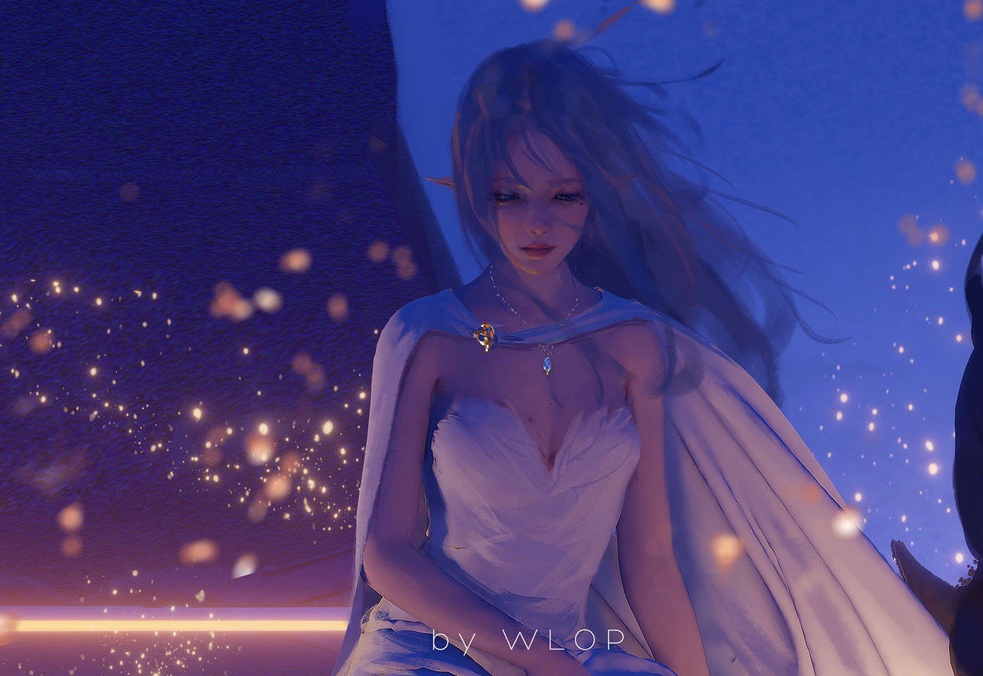 Anime girl in white dress by WLOP HD Wallpaper