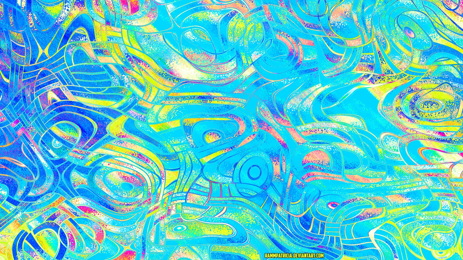 Abstract digital art with cyan and yellow swirls HD Wallpaper
