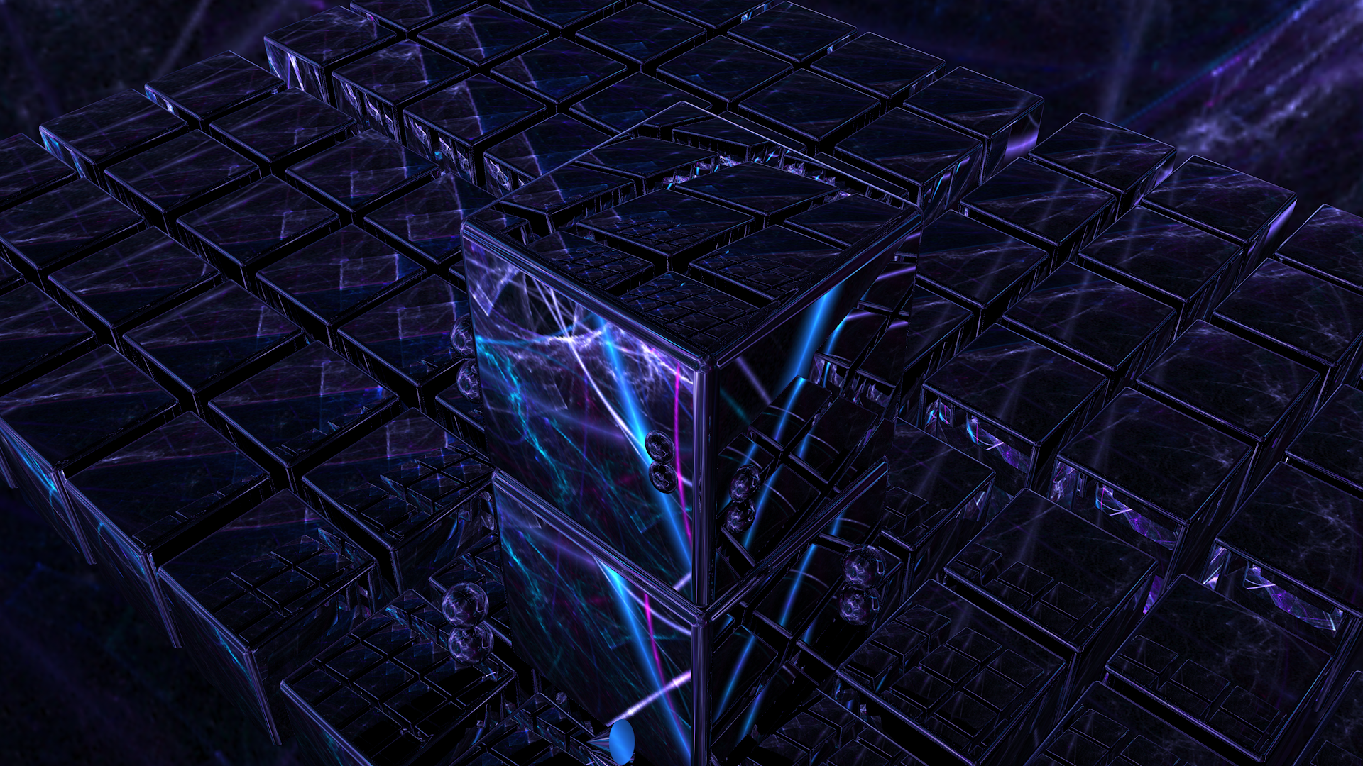 3D Abstract Cubes with Neon Lights HD Wallpaper