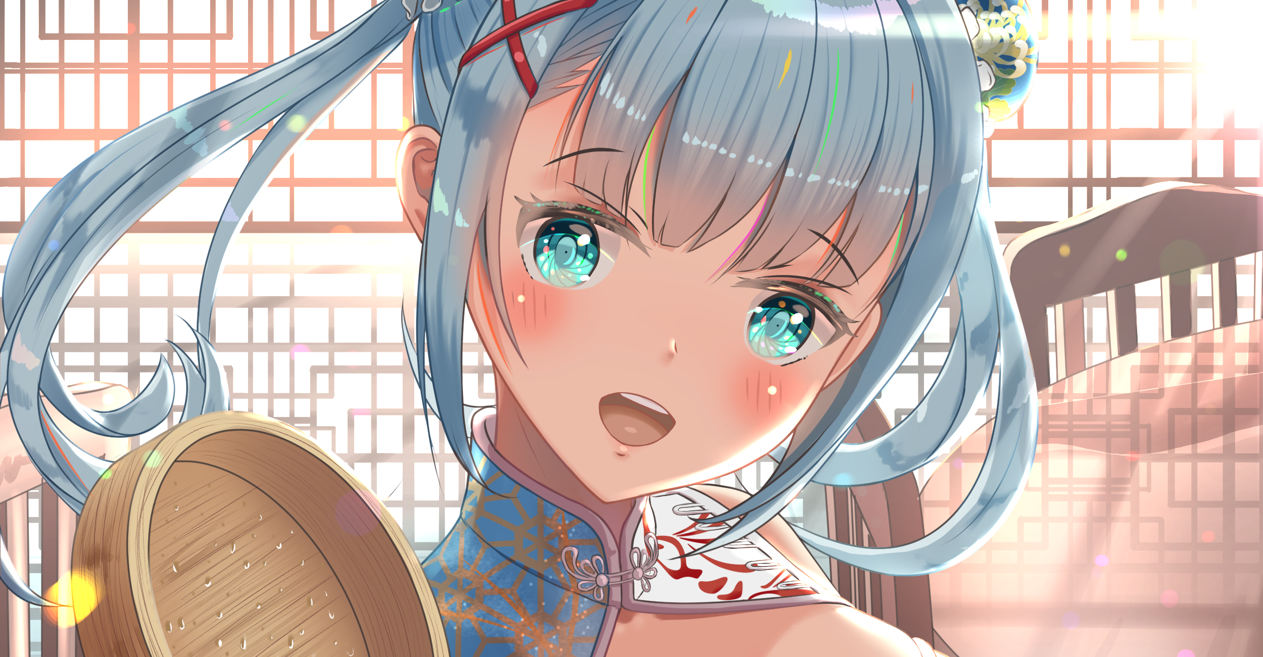 Anime girl with blue hair and blue eyes HD Wallpaper