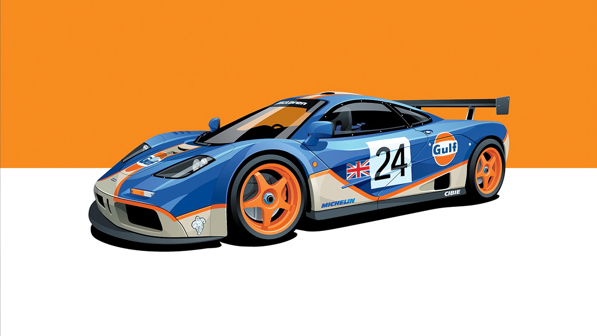 Gulf McLaren F1 GTR race car with number 24 HD Wallpaper