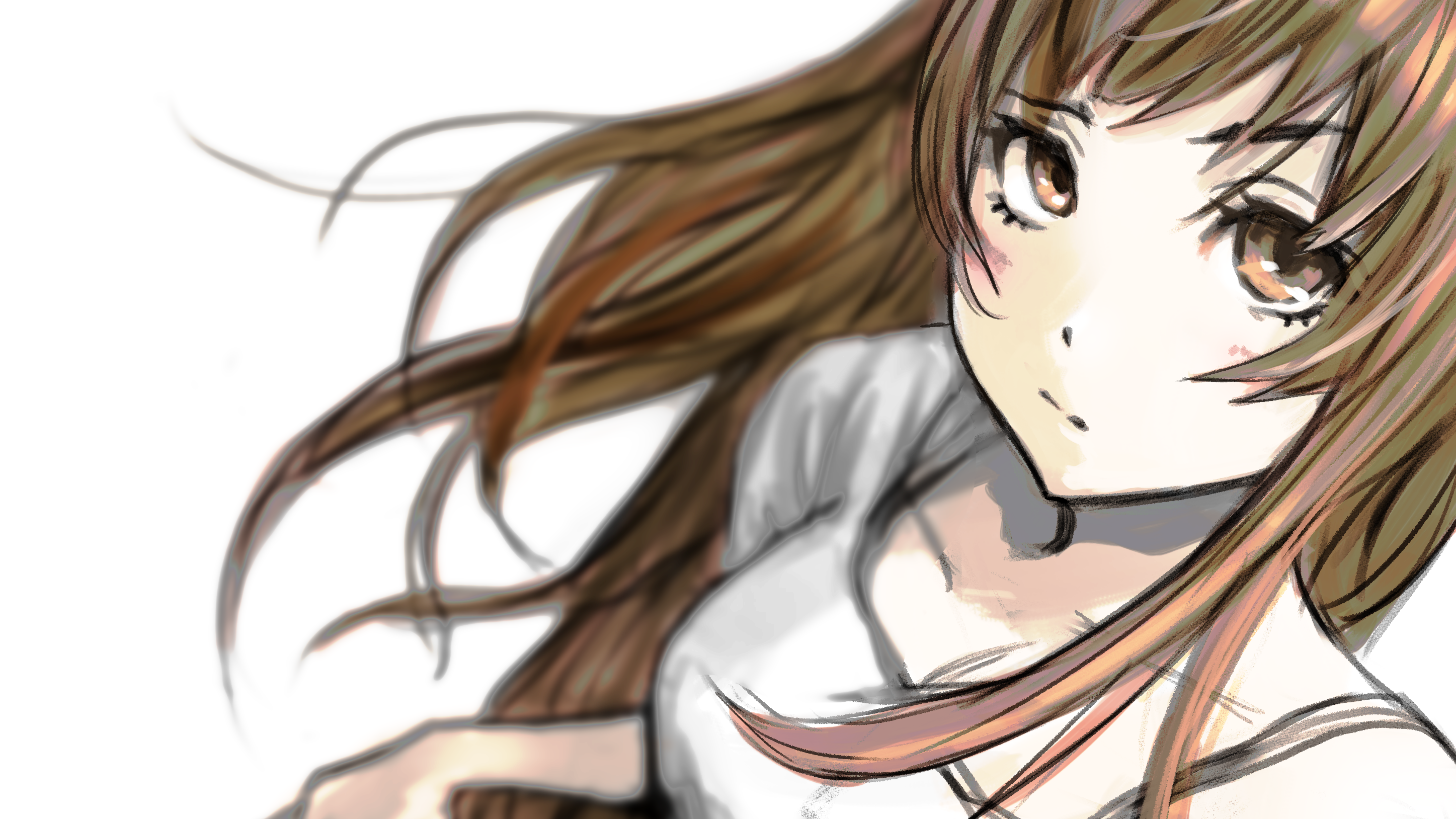 Anime girl with long brown hair HD Wallpaper