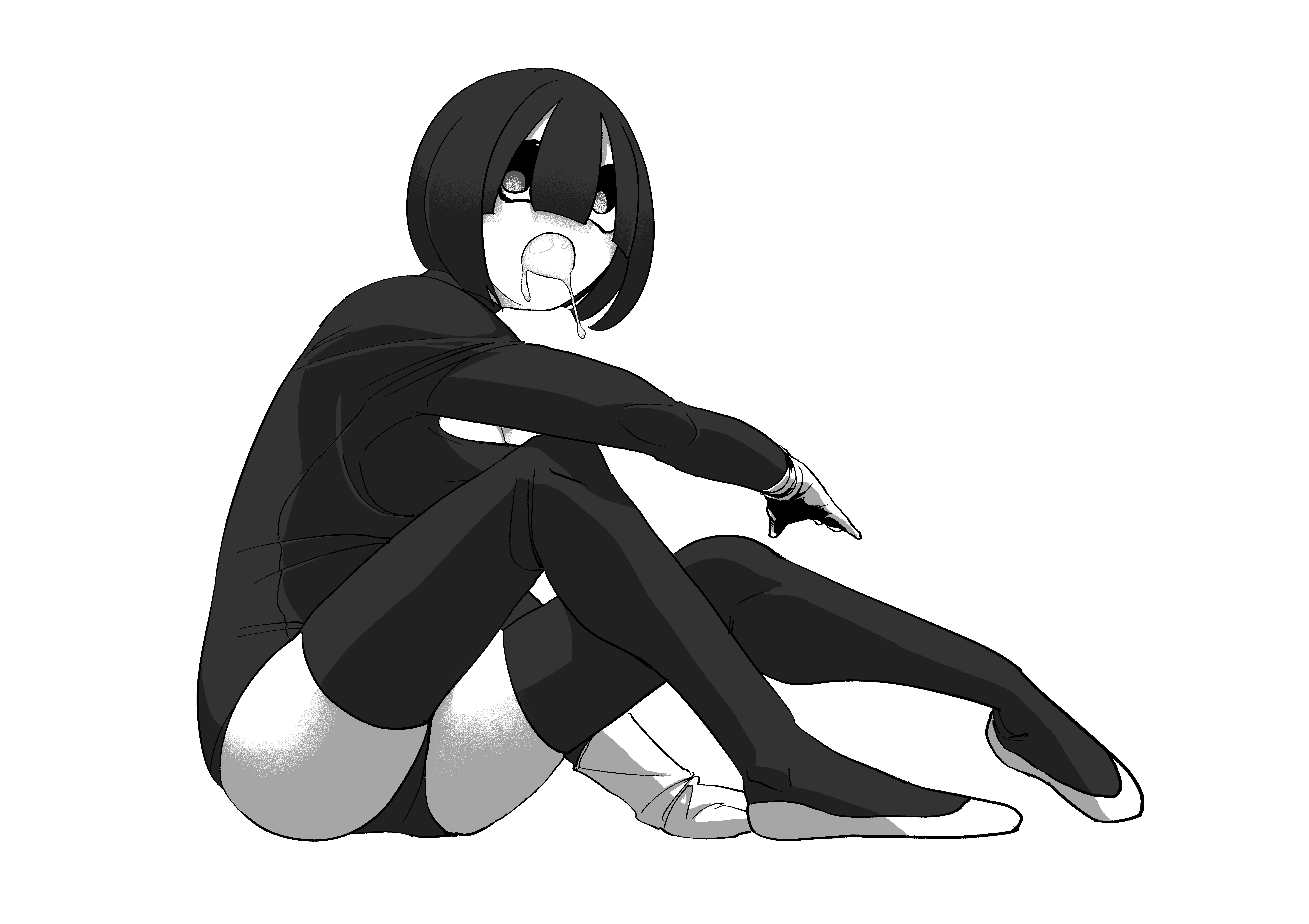 Artwork of a character with black hair and black stockings HD Wallpaper