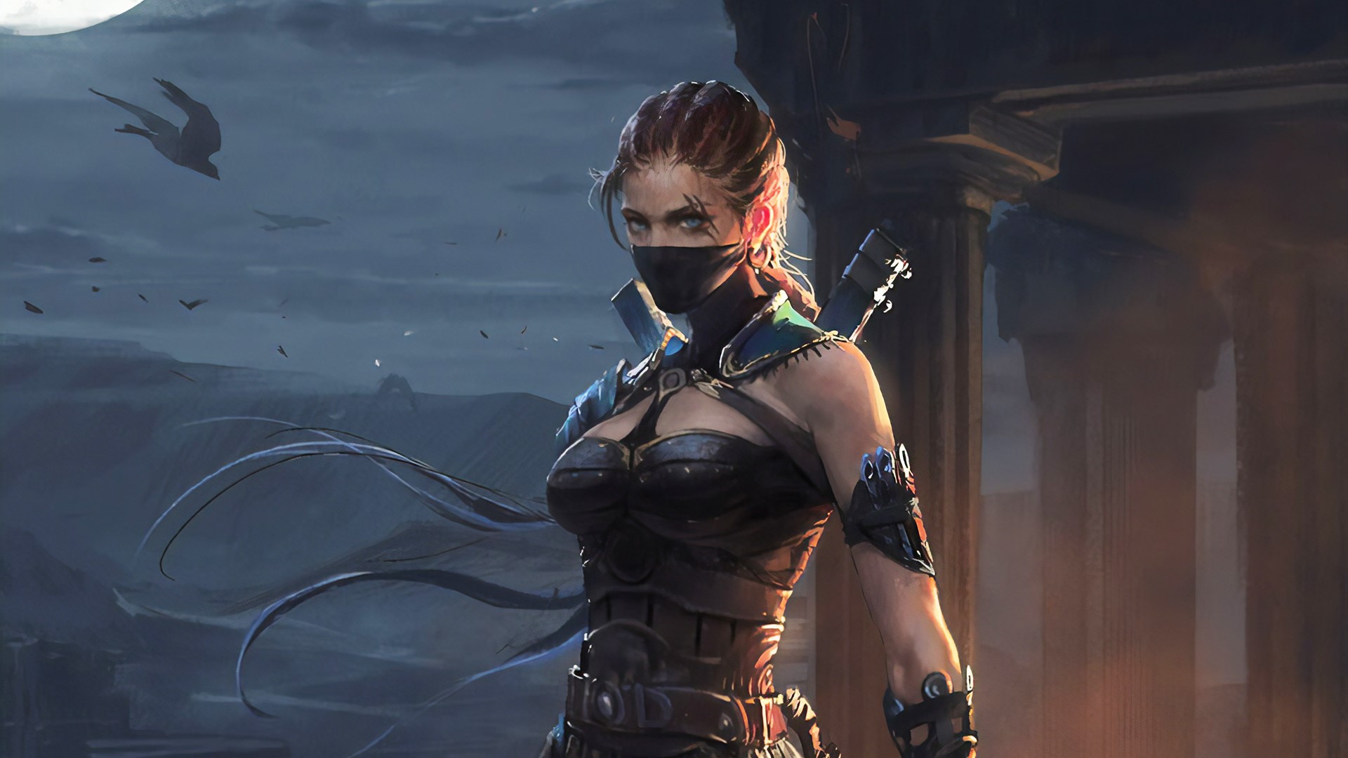 Fantasy warrior woman with sword at night HD Wallpaper