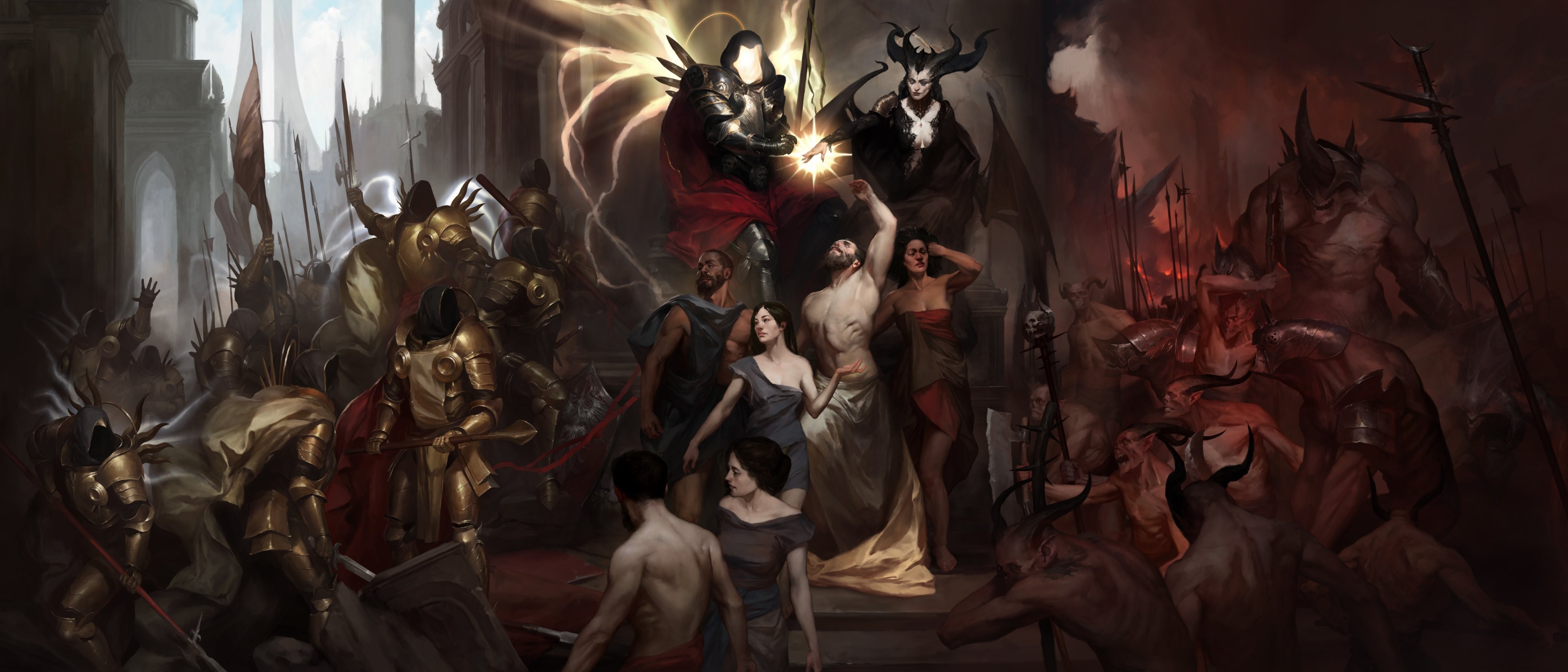 Diablo 4 artwork with angels and demons HD Wallpaper