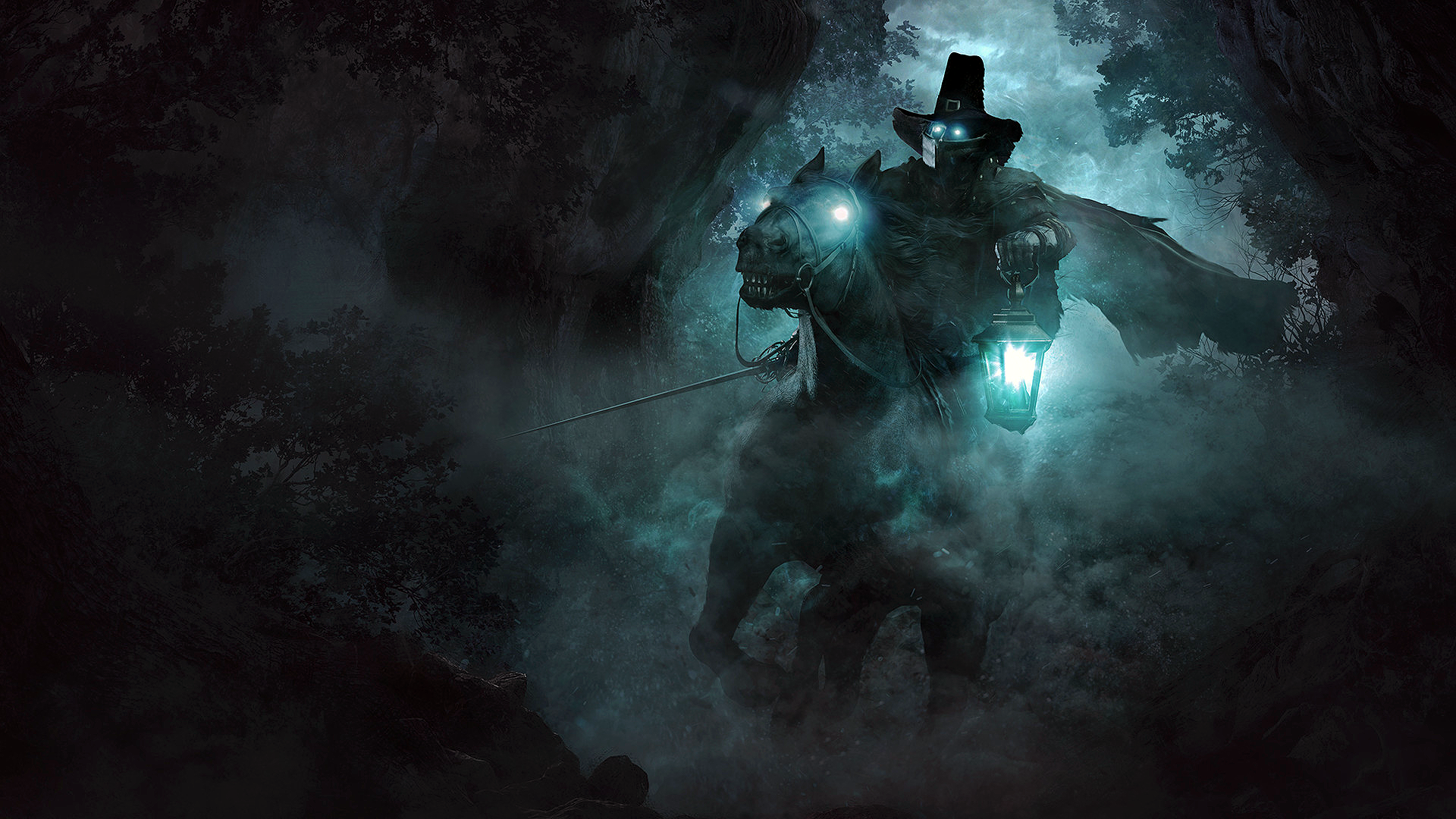 Fantasy art of a grim reaper on a horse with a lantern HD Wallpaper