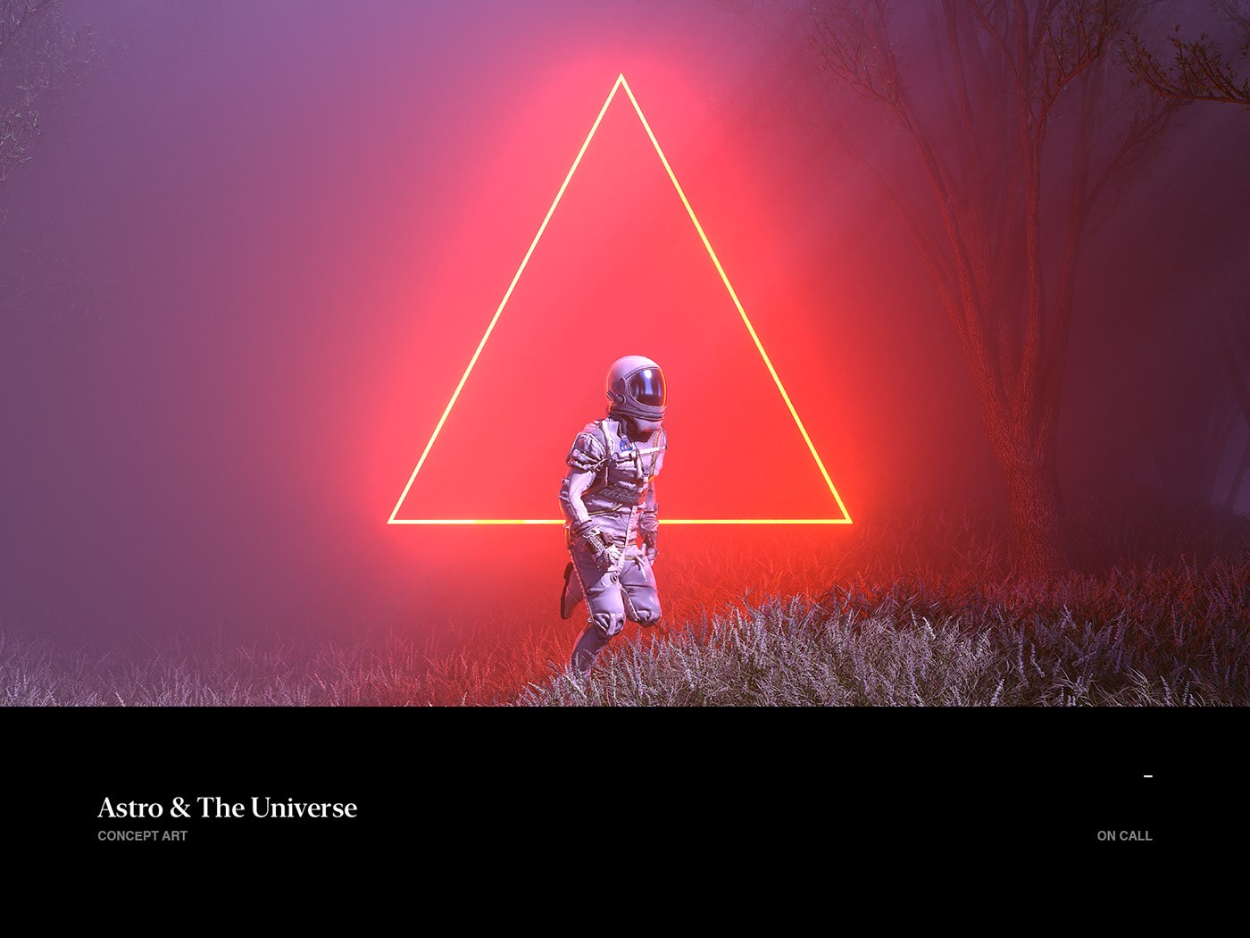 Astronaut in a foggy landscape with a neon triangle HD Wallpaper