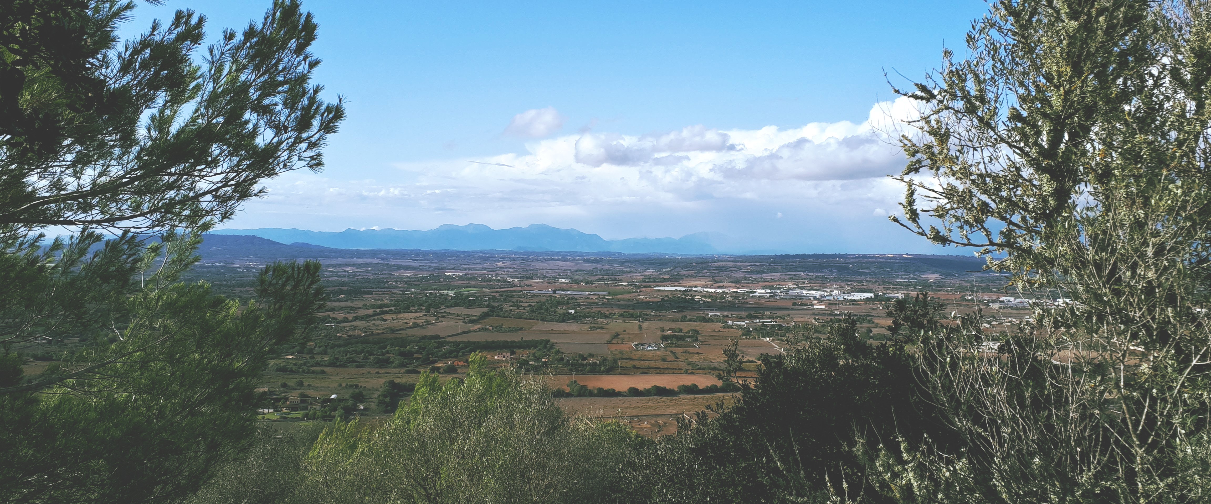Wide angle view of Mallorca landscape with mountains HD Wallpaper