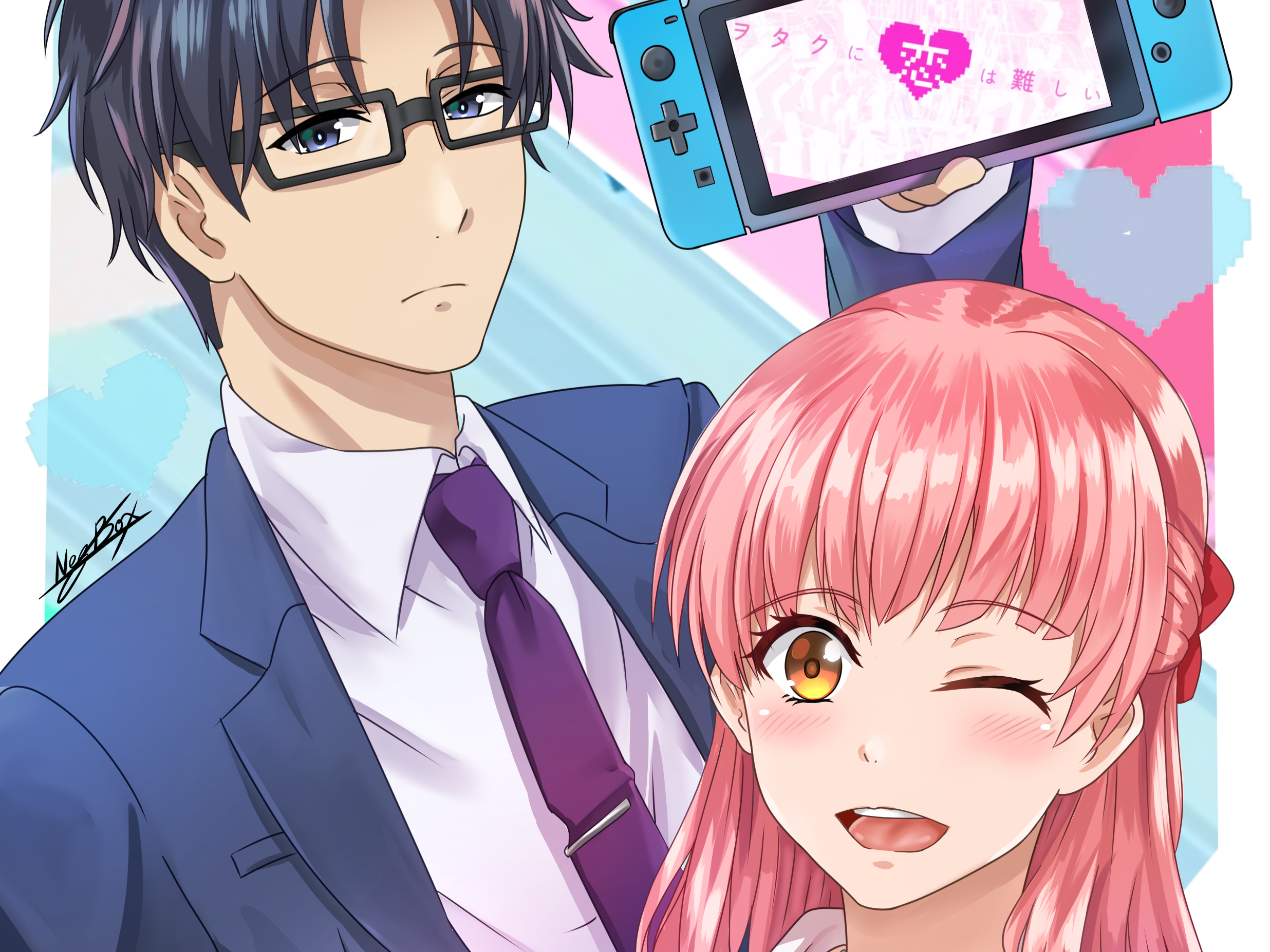 Hirotaka Nifuji and Narumi Momose from Wotaku Ni Koi Wa Muzukashii HD Wallpaper