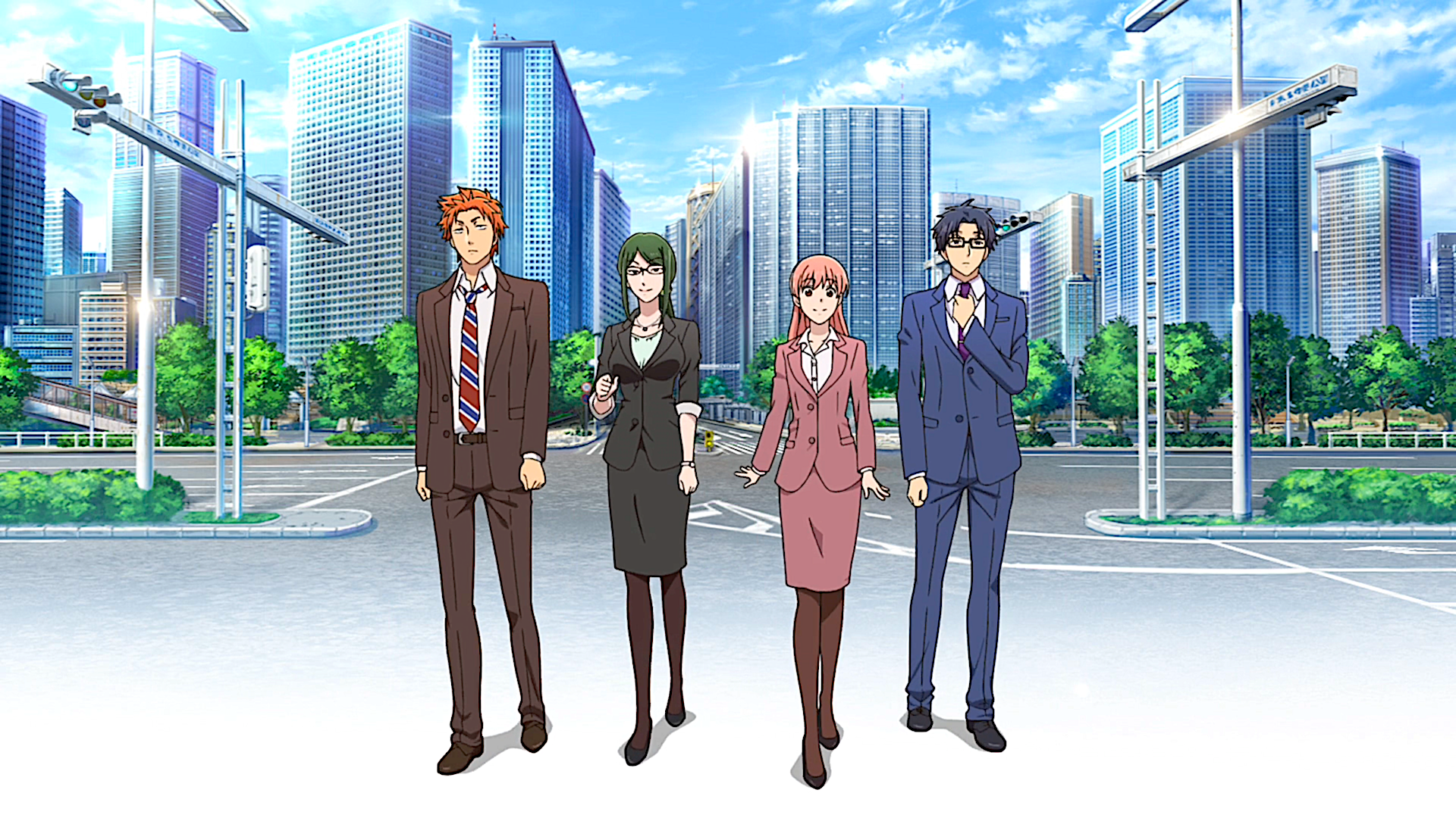 Wotakoi: Love Is Hard for Otaku characters in a city HD Wallpaper