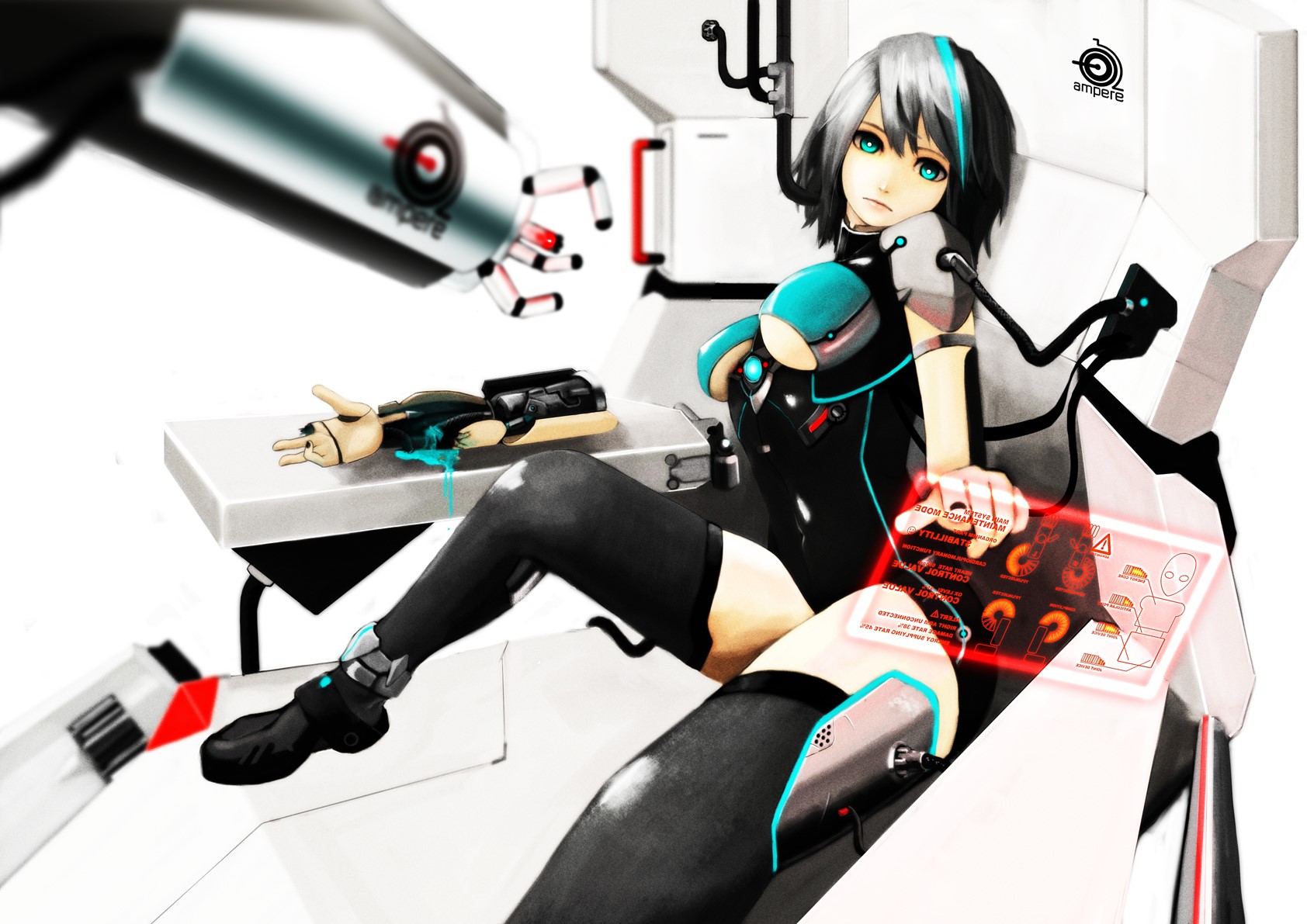 Anime girl in a mech suit with a prosthetic arm HD Wallpaper