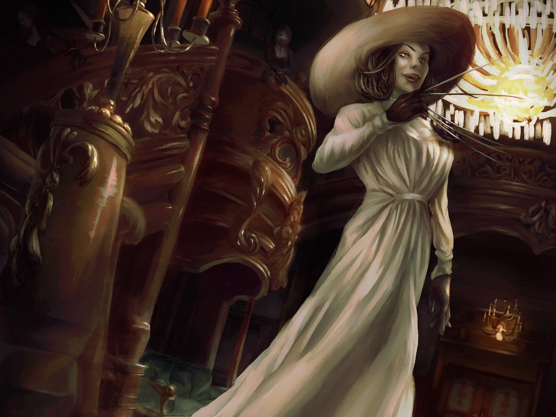 Lady Dimitrescu from Resident Evil Village with sharp claws HD Wallpaper