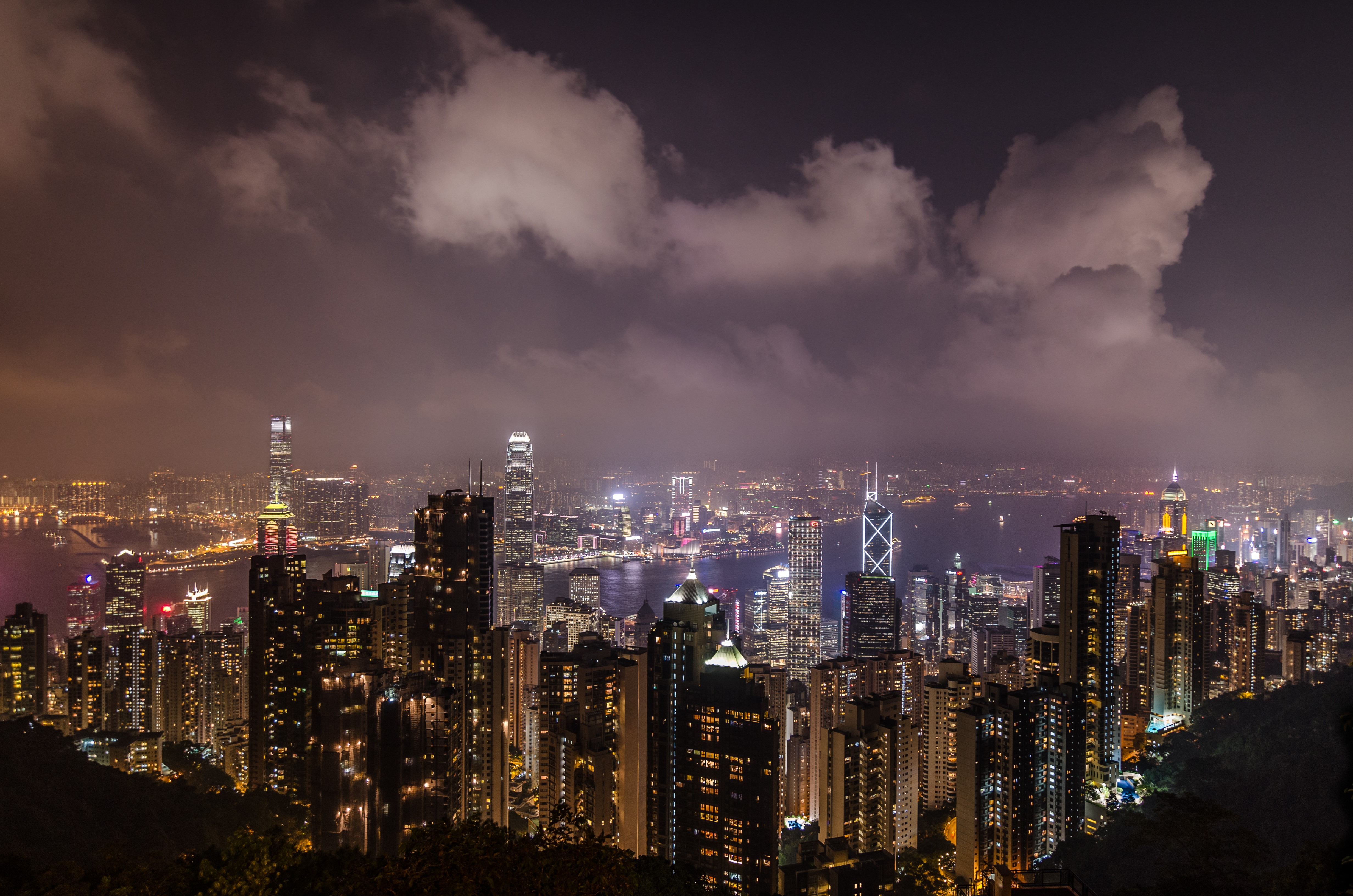 4K Hong Kong Skyline at Night HD Wallpaper