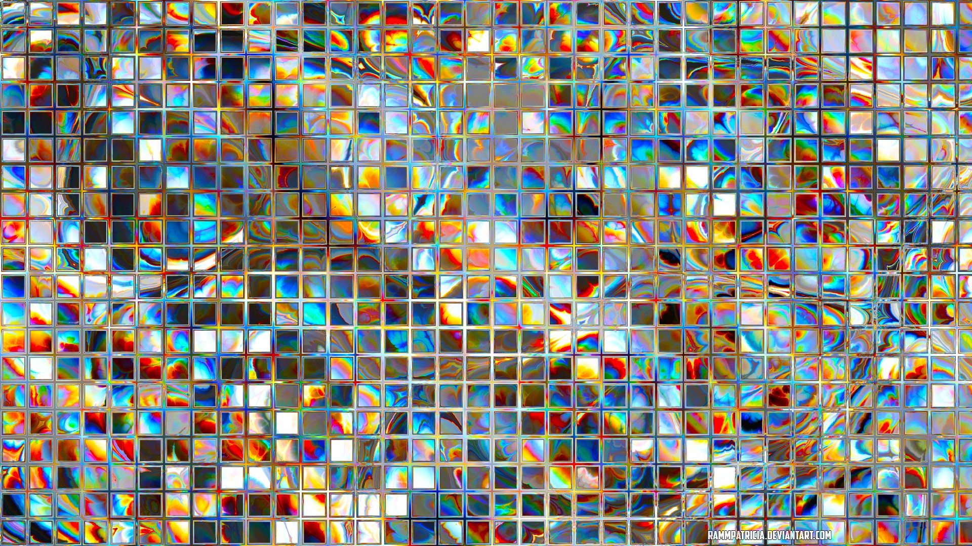 Abstract mosaic of colorful, distorted squares HD Wallpaper