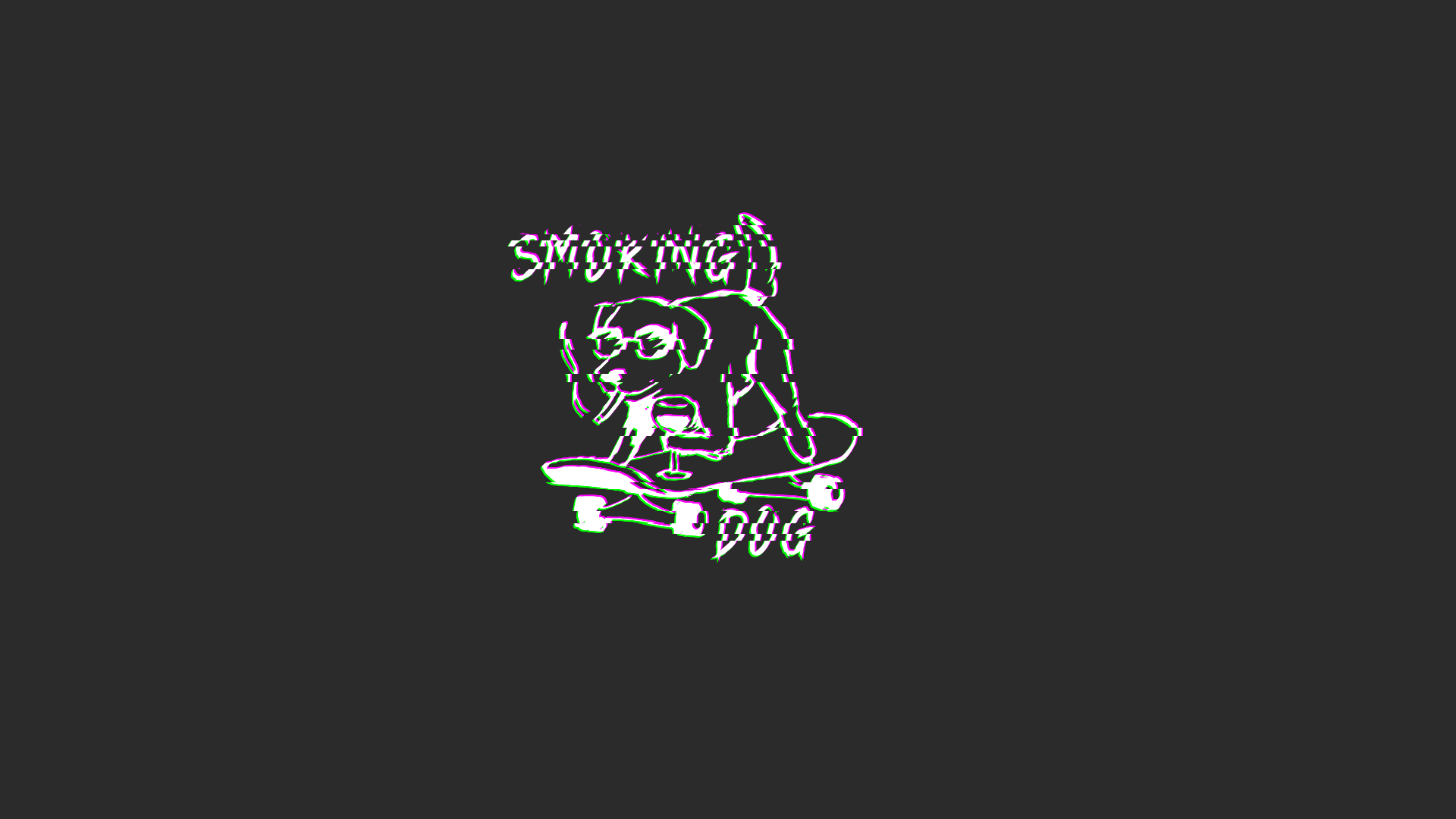 Smoking dog on a skateboard with glitch art effect HD Wallpaper