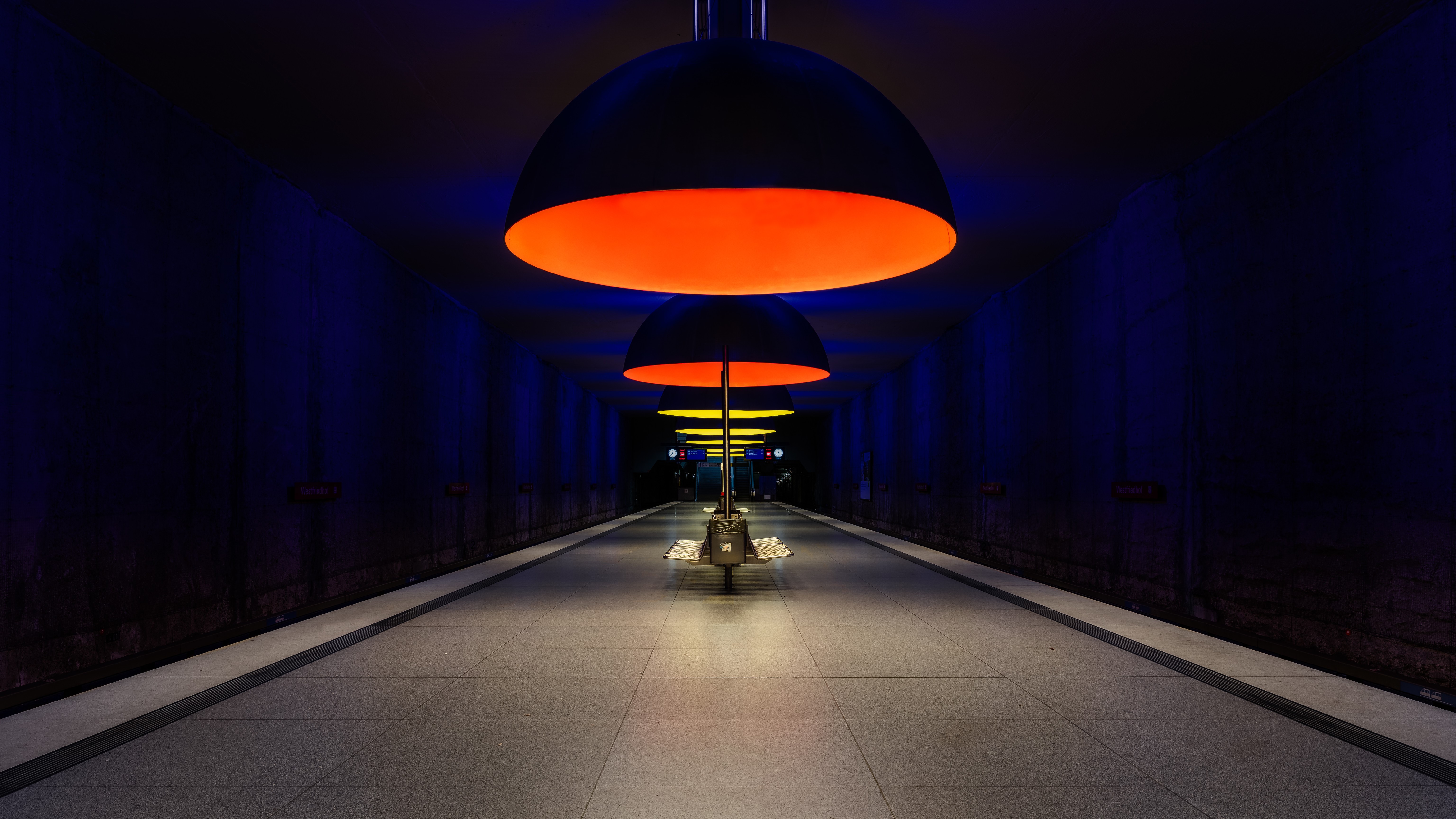 Munich Westfriedhof Station with Orange Lights HD Wallpaper