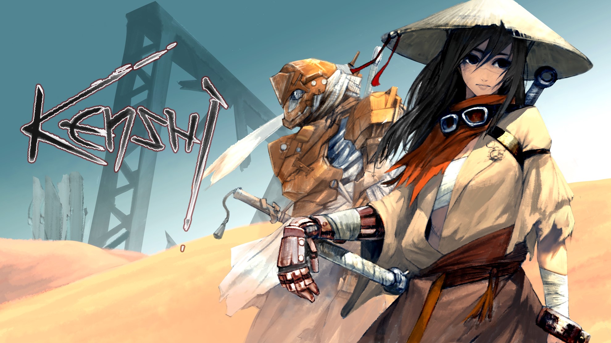 Kenshi anime art with characters and robot HD Wallpaper