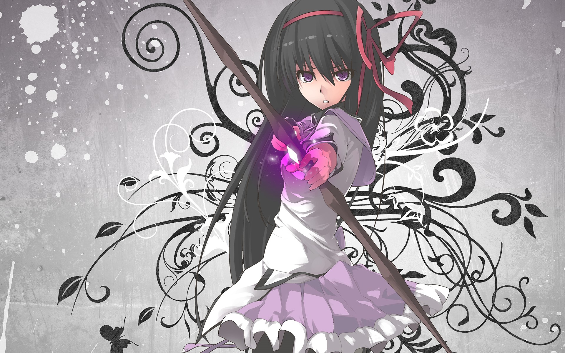 Akemi Homura from Mahou Shoujo Madoka Magica with bow and arrow HD Wallpaper