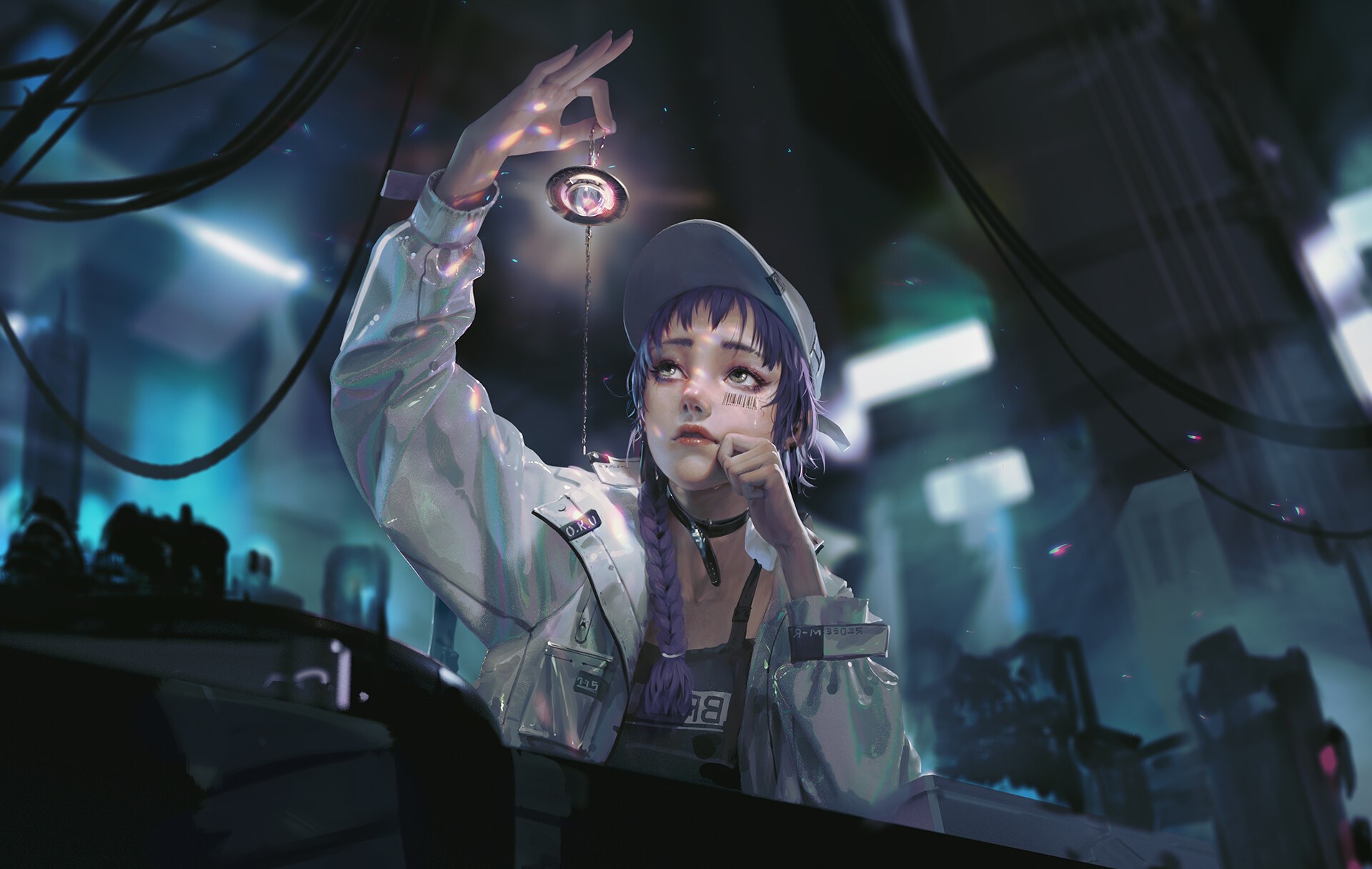 Girl with pendant in a futuristic city HD Wallpaper