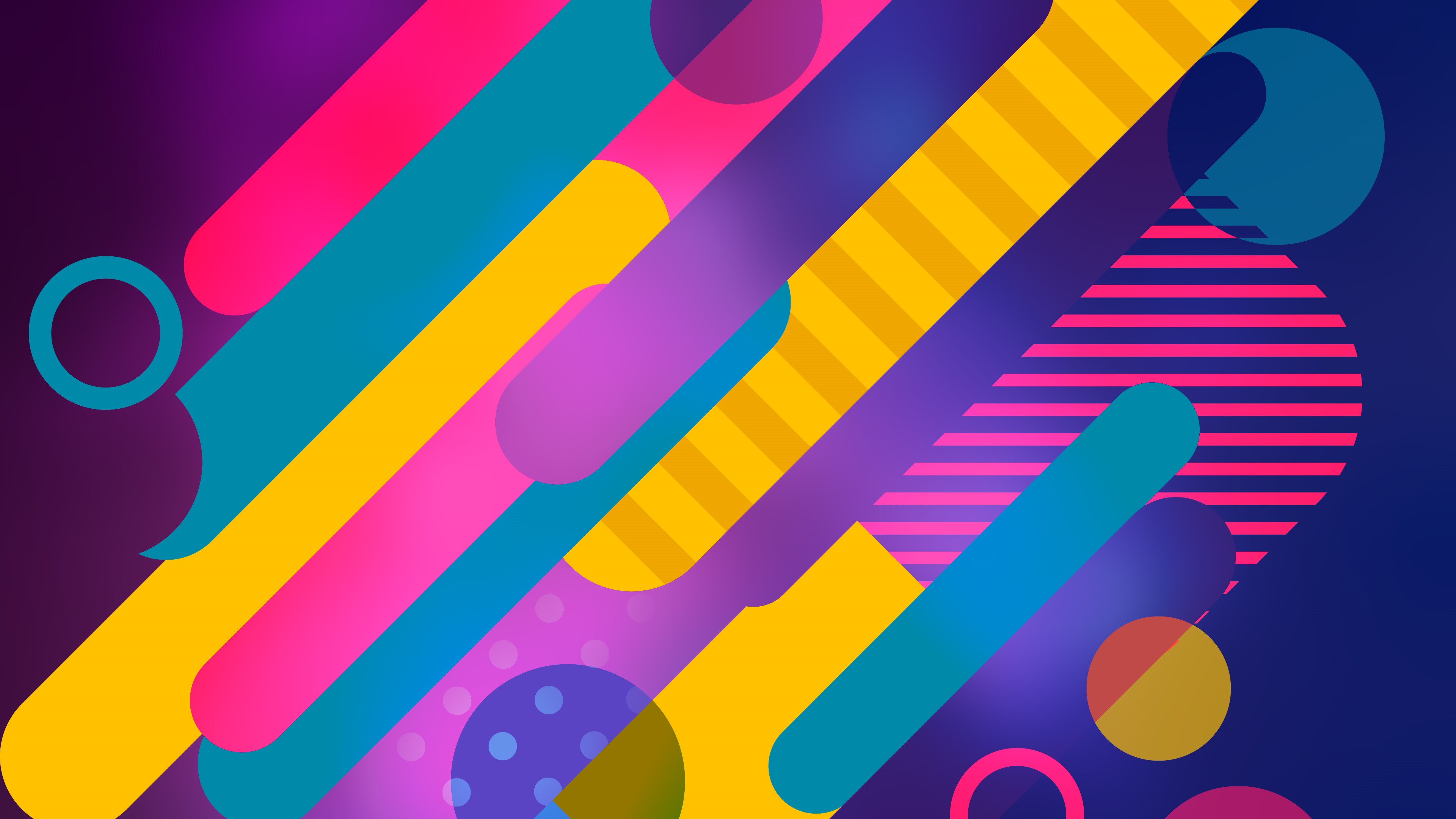 Abstract colorful geometric shapes with stripes and circles HD Wallpaper