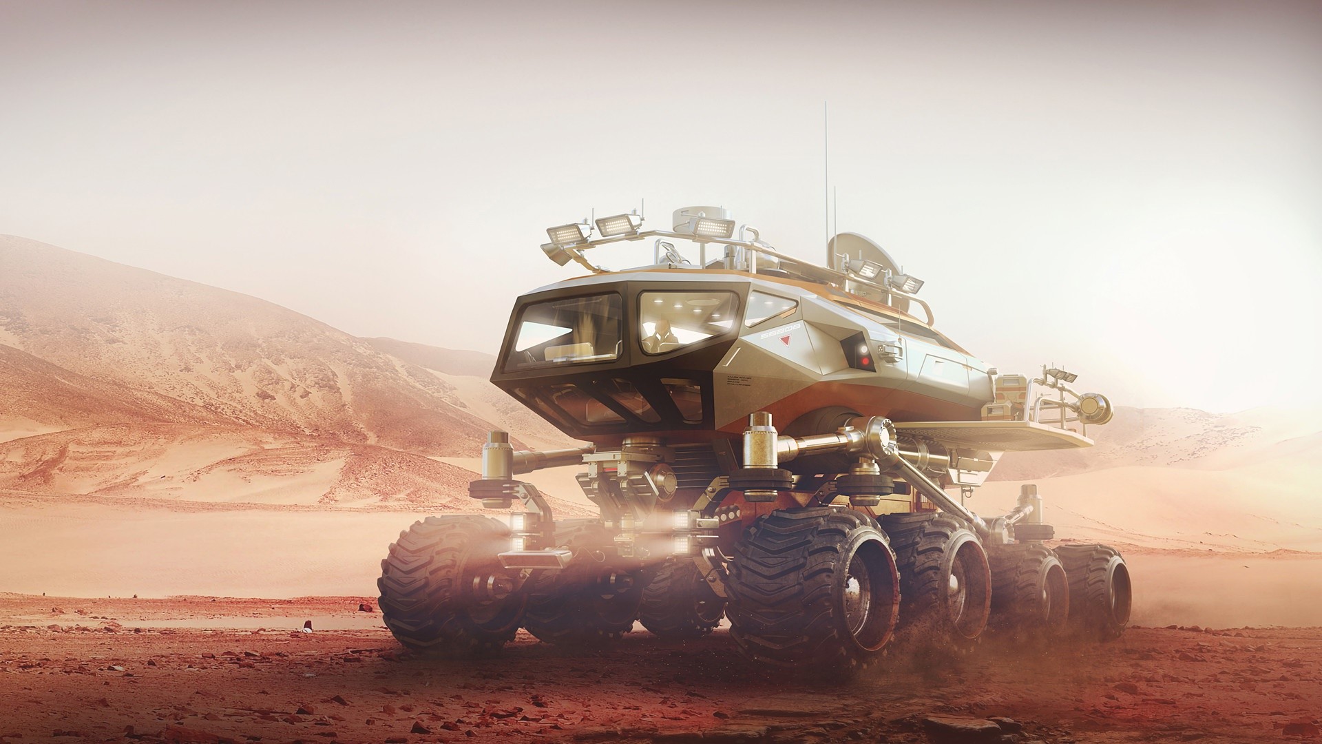 Futuristic rover on a desolate planet HD Wallpaper