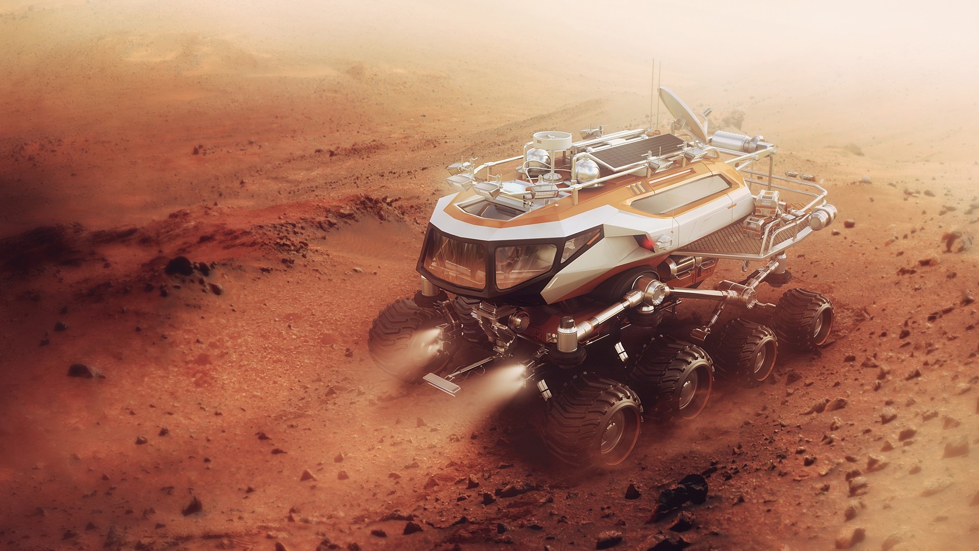 Futuristic rover on a desolate planet HD Wallpaper