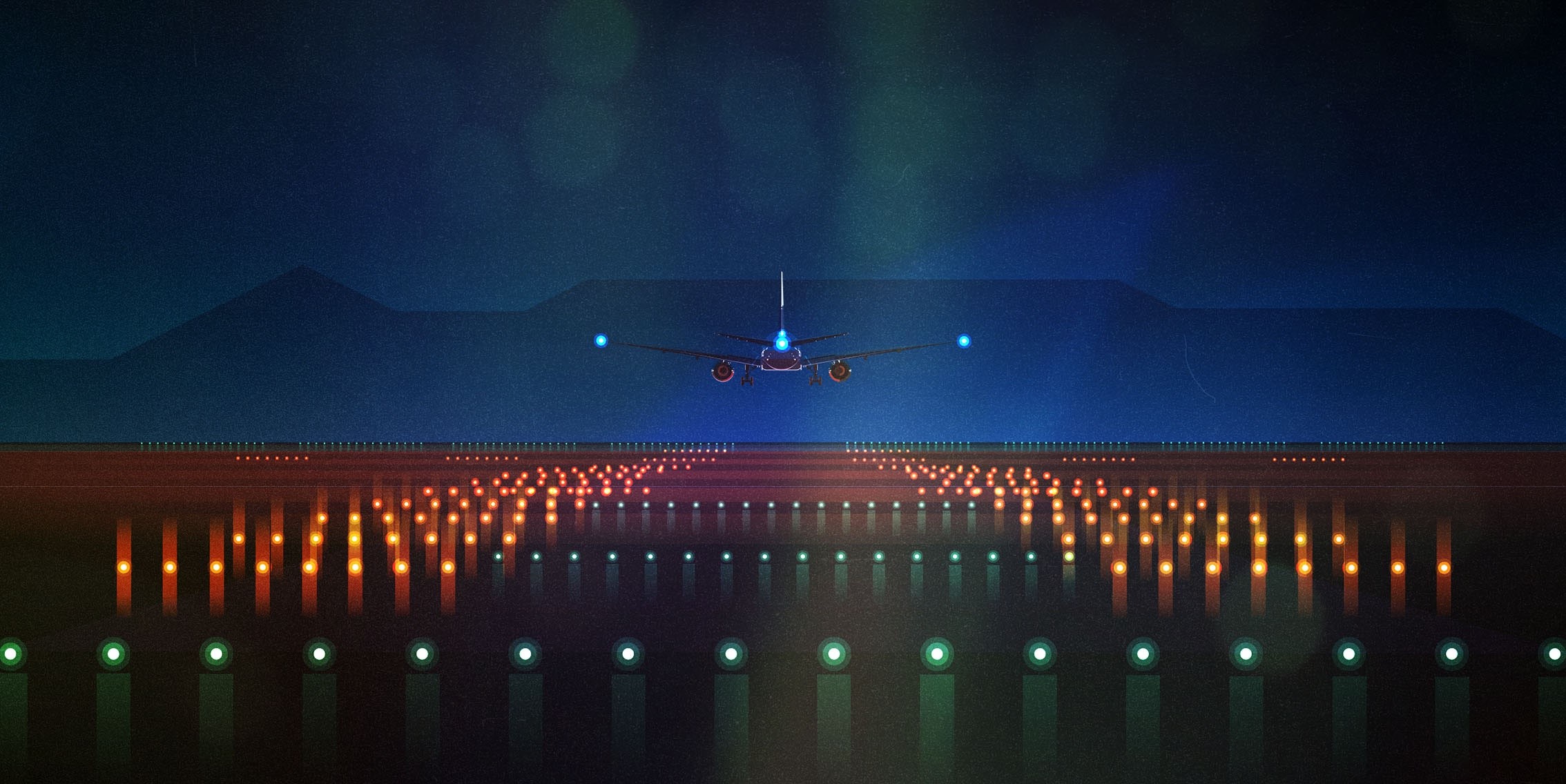 Airplane on a runway at night HD Wallpaper