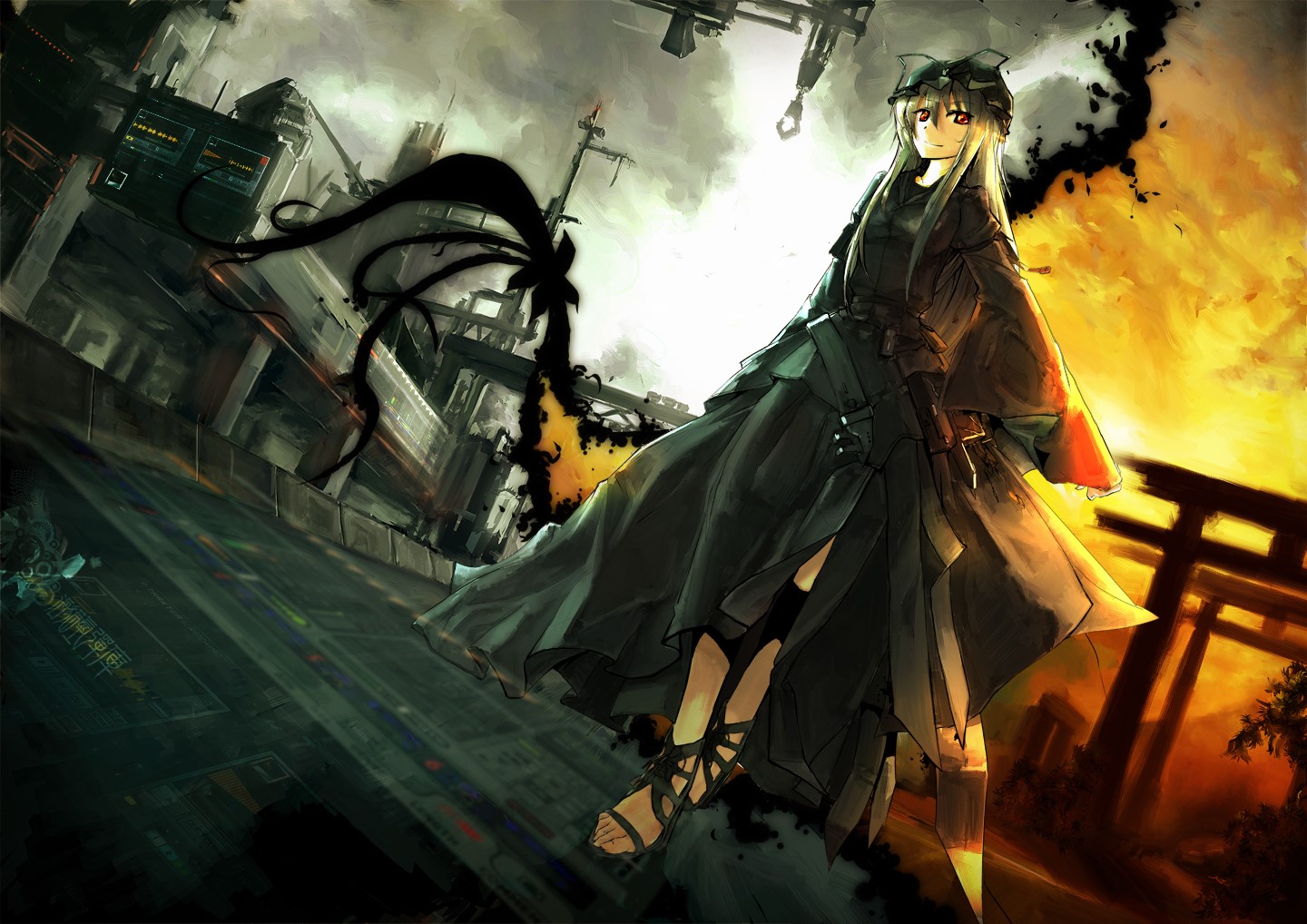 Yakumo Yukari from Touhou in a dark city HD Wallpaper