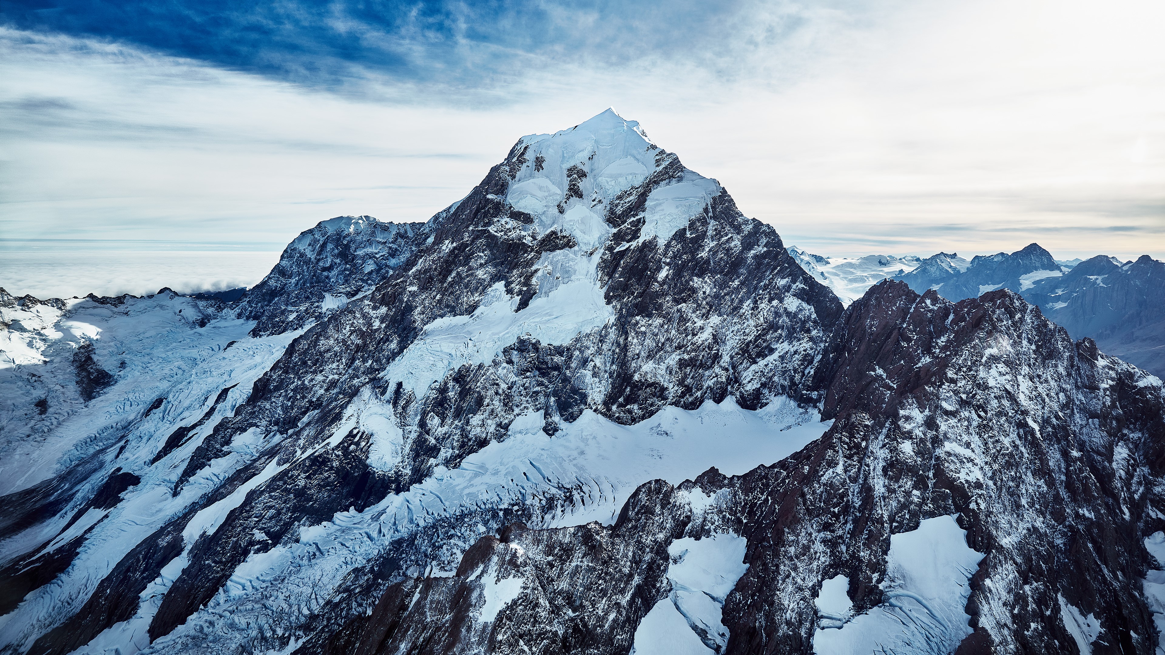 4K Snowy Mountain Landscape with Clouds HD Wallpaper