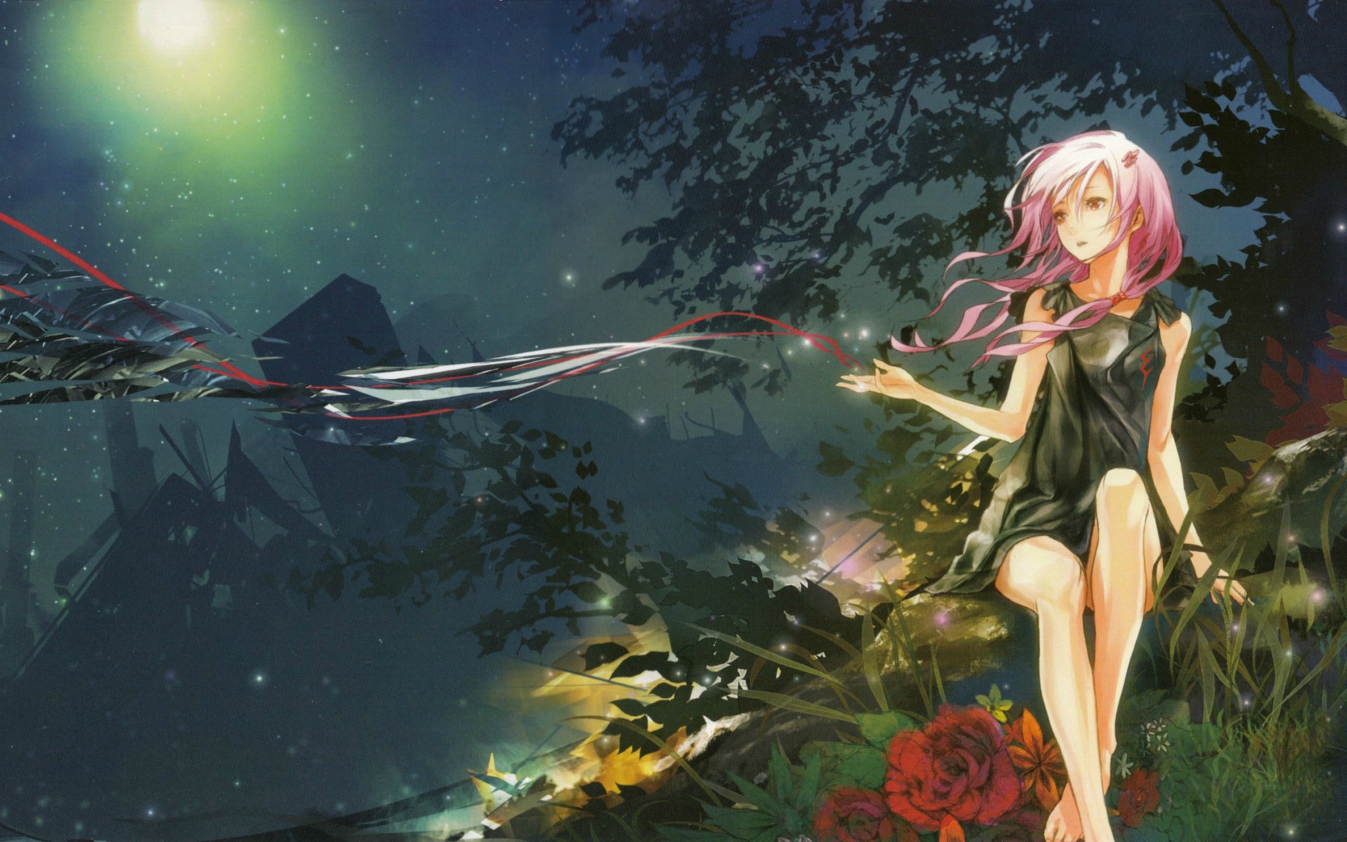 Yuzuriha Inori from Guilty Crown in a forest at night HD Wallpaper