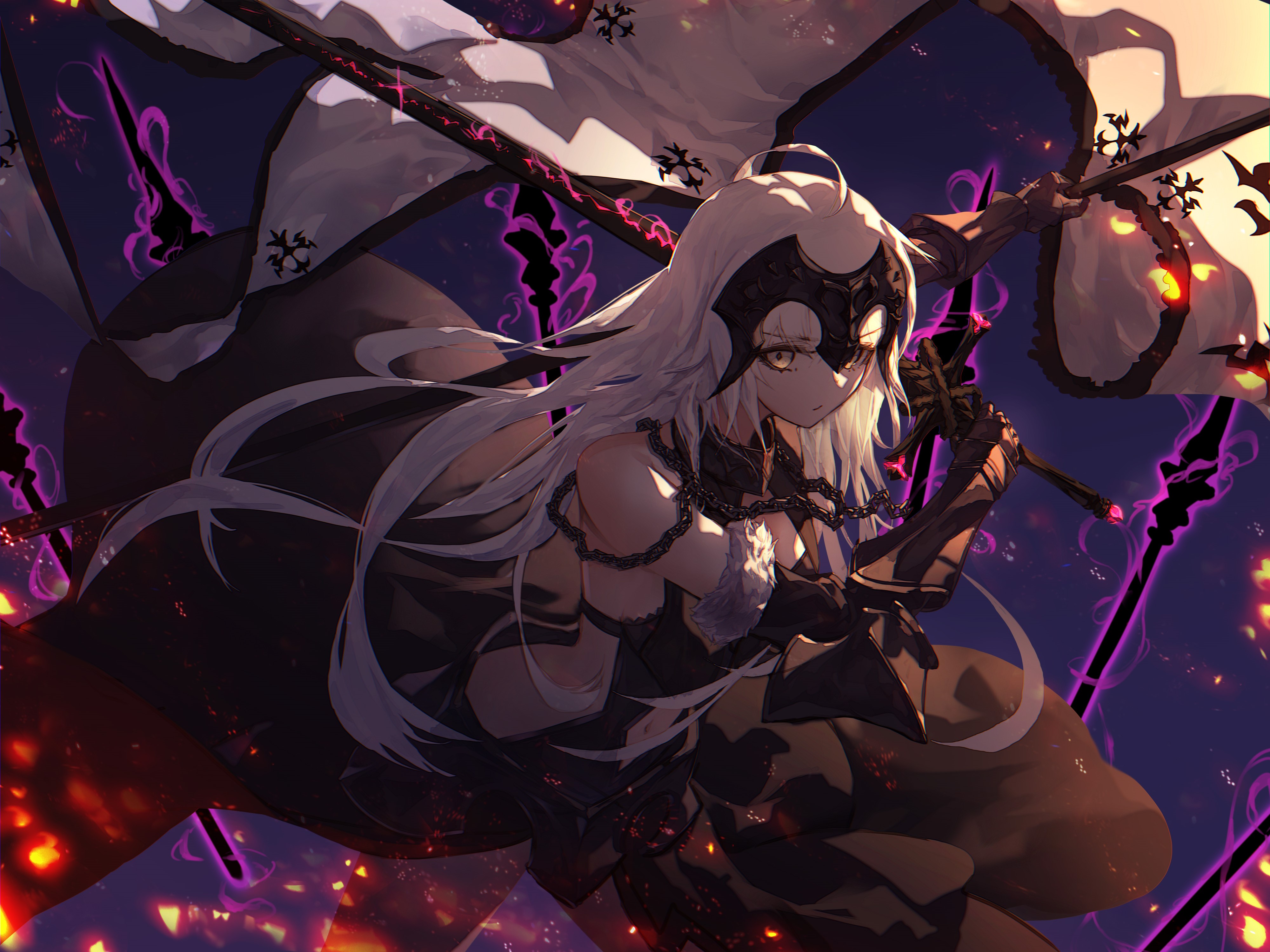 Jeanne d'Arc (Alter) from Fate/Grand Order with swords HD Wallpaper
