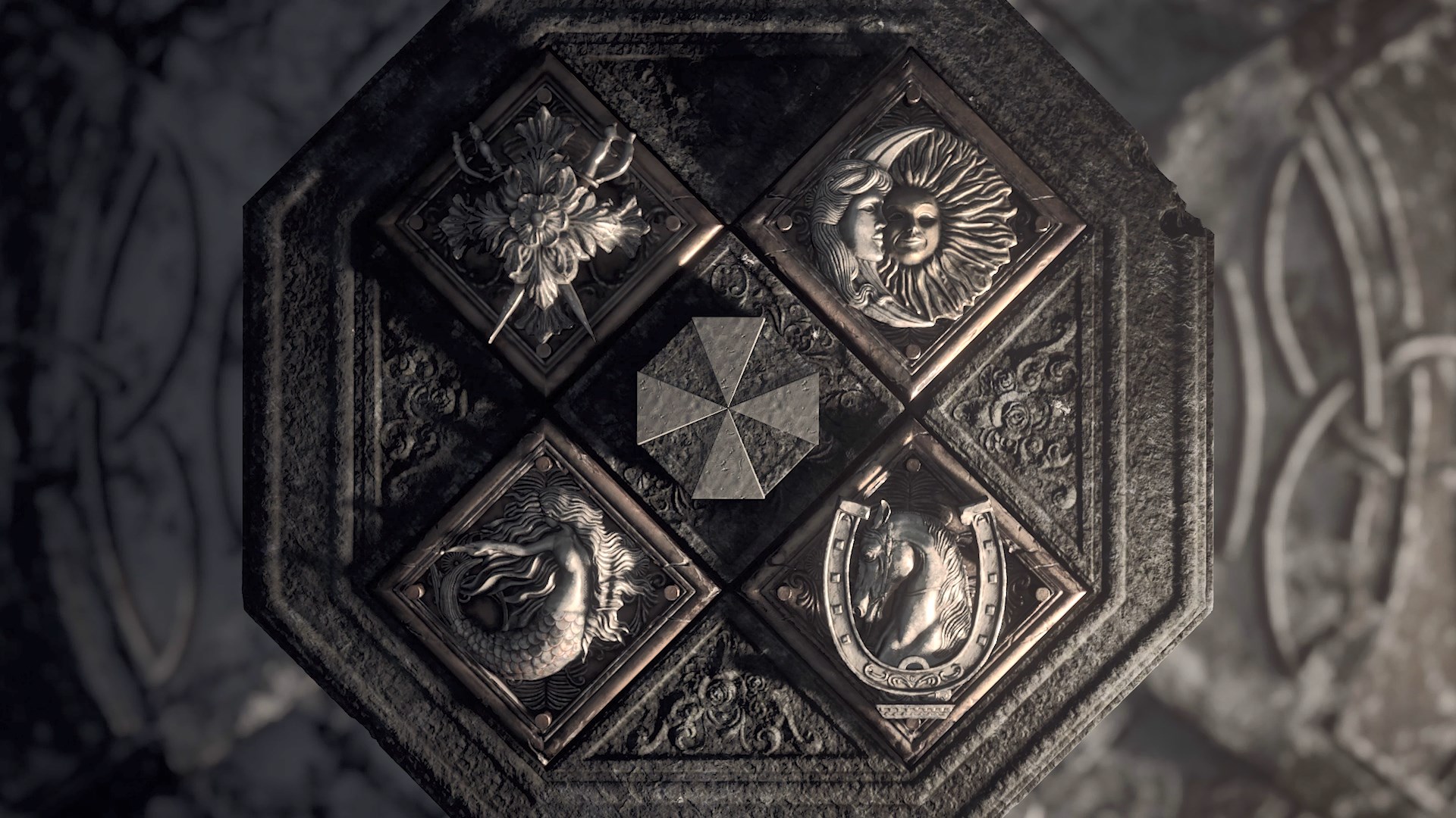 Resident Evil Village Octagonal Stone Altar with Symbols HD Wallpaper