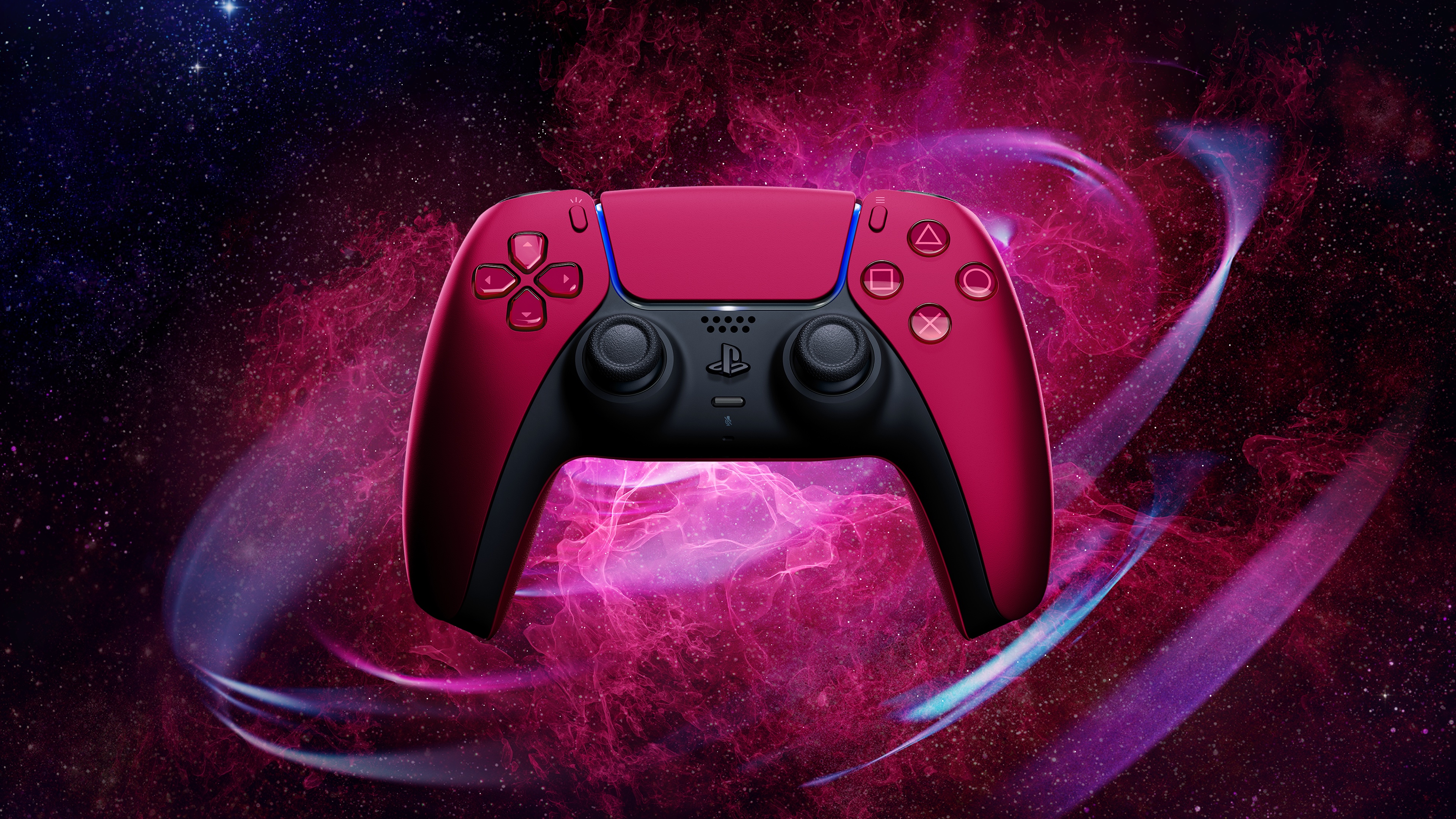 Red PlayStation 5 DualSense Controller in Space HD Wallpaper