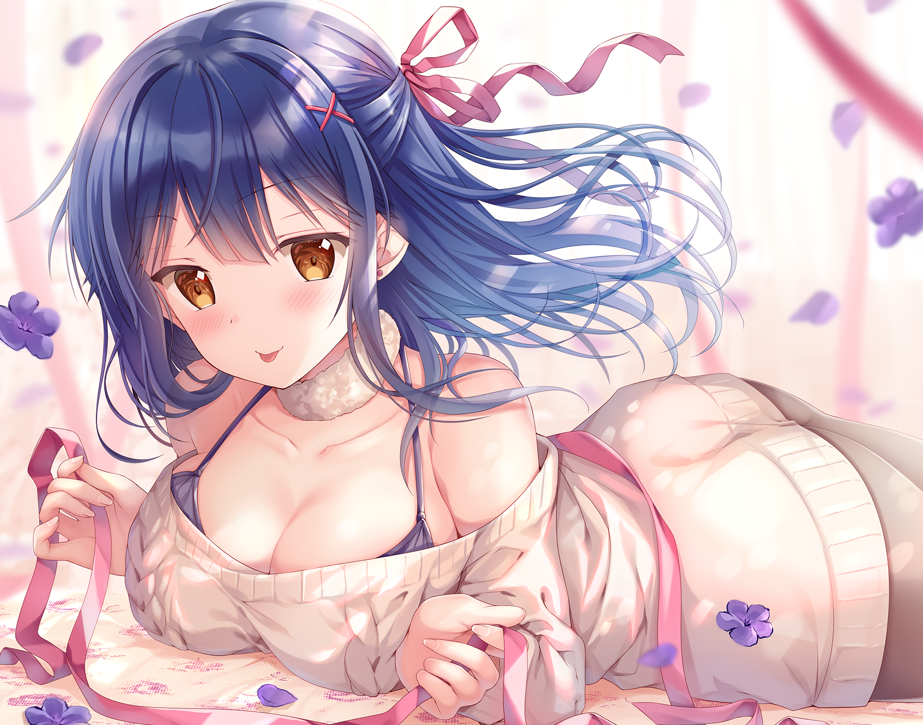 Girl with blue hair and ribbons HD Wallpaper