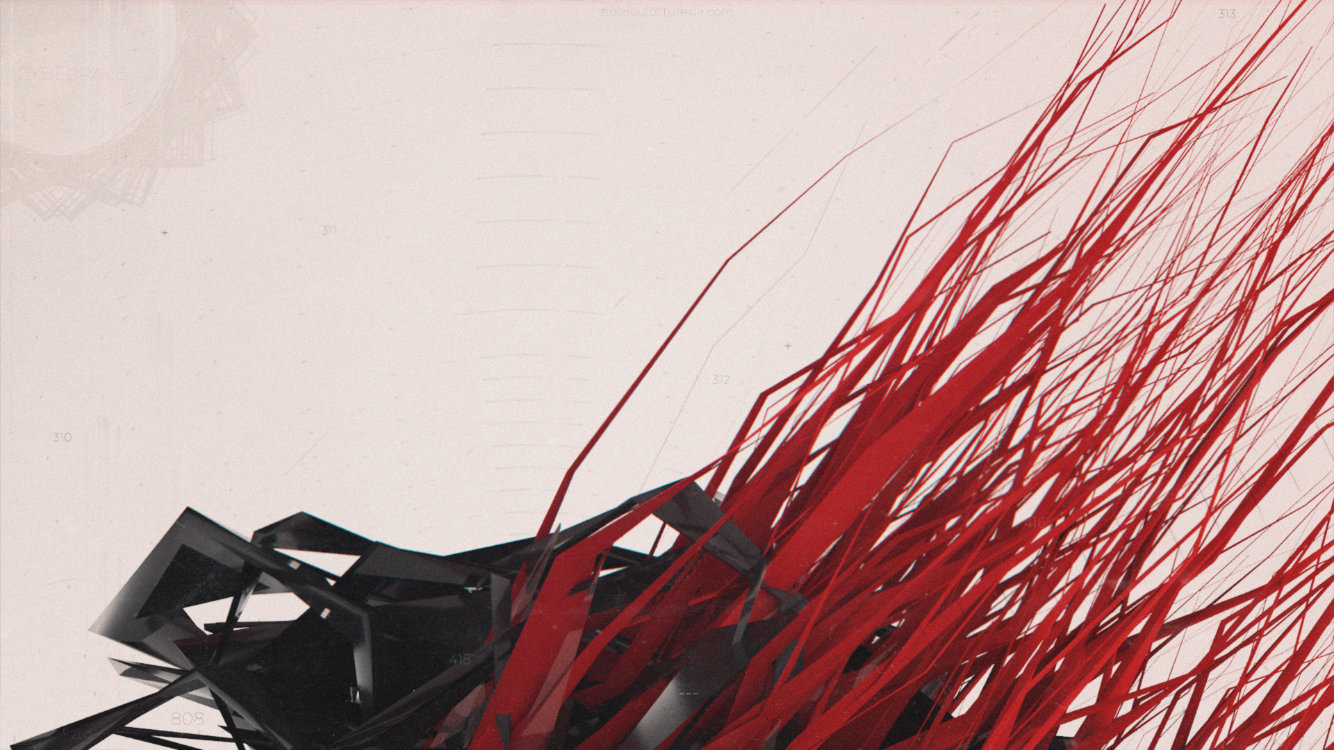 Abstract 3D render with red and black geometric shapes HD Wallpaper