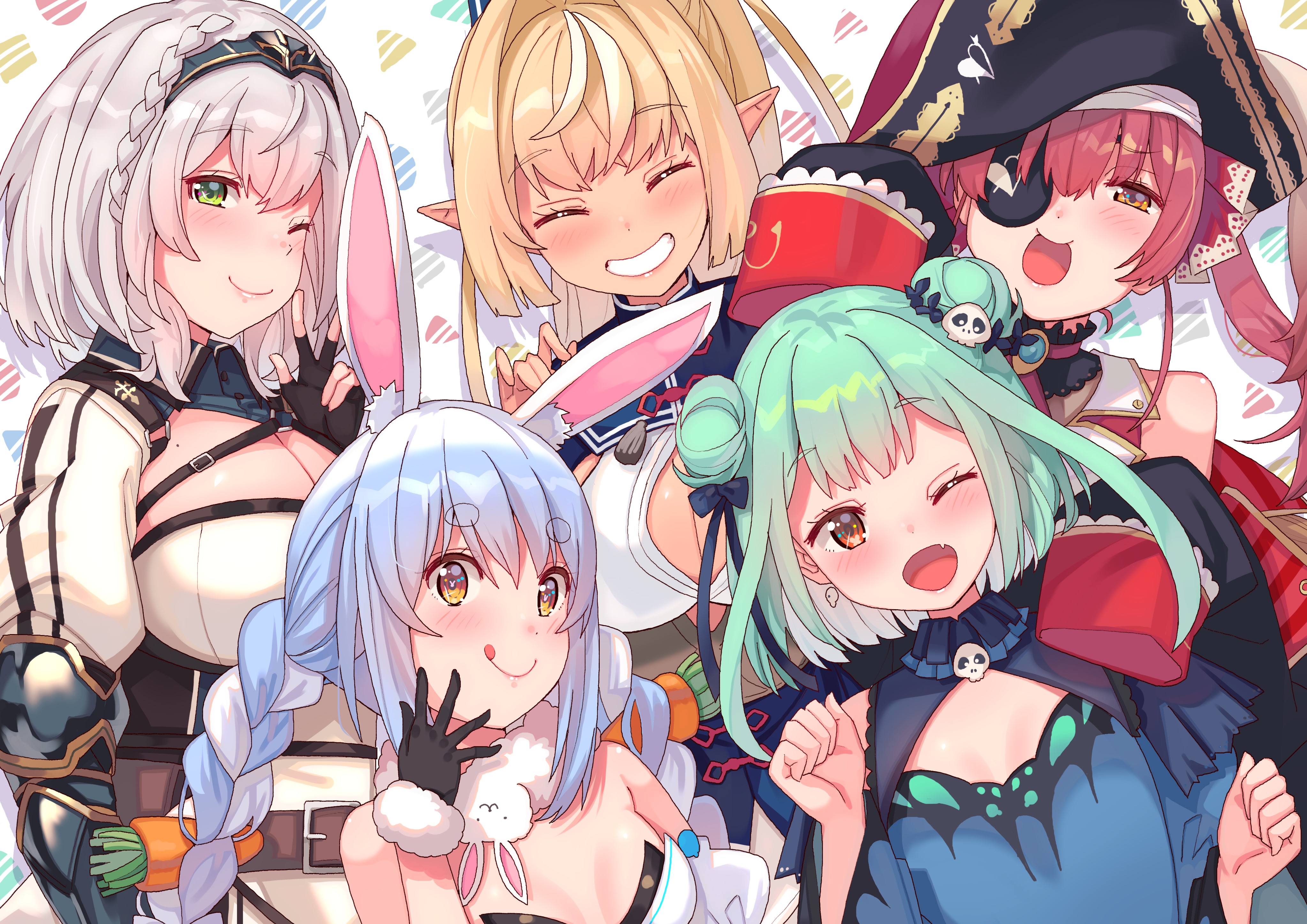 Hololive Virtual YouTubers Usada Pekora, Uruha Rushia, Shiranui Flare, Houshou Marine, Shirogane Noel HD Wallpaper