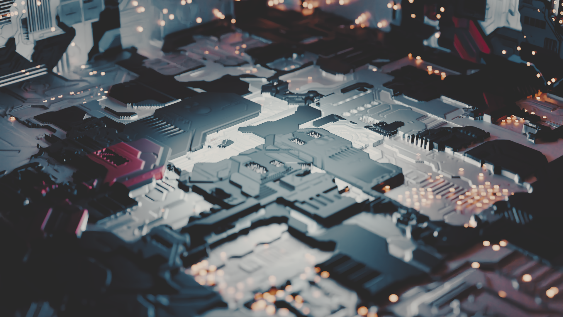 Abstract futuristic motherboard circuit board with lights HD Wallpaper