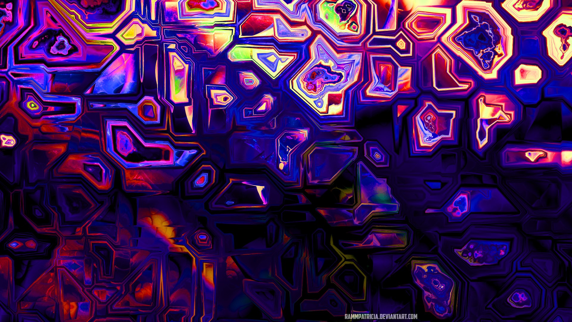 Abstract digital art with geometric patterns and vibrant colors HD Wallpaper