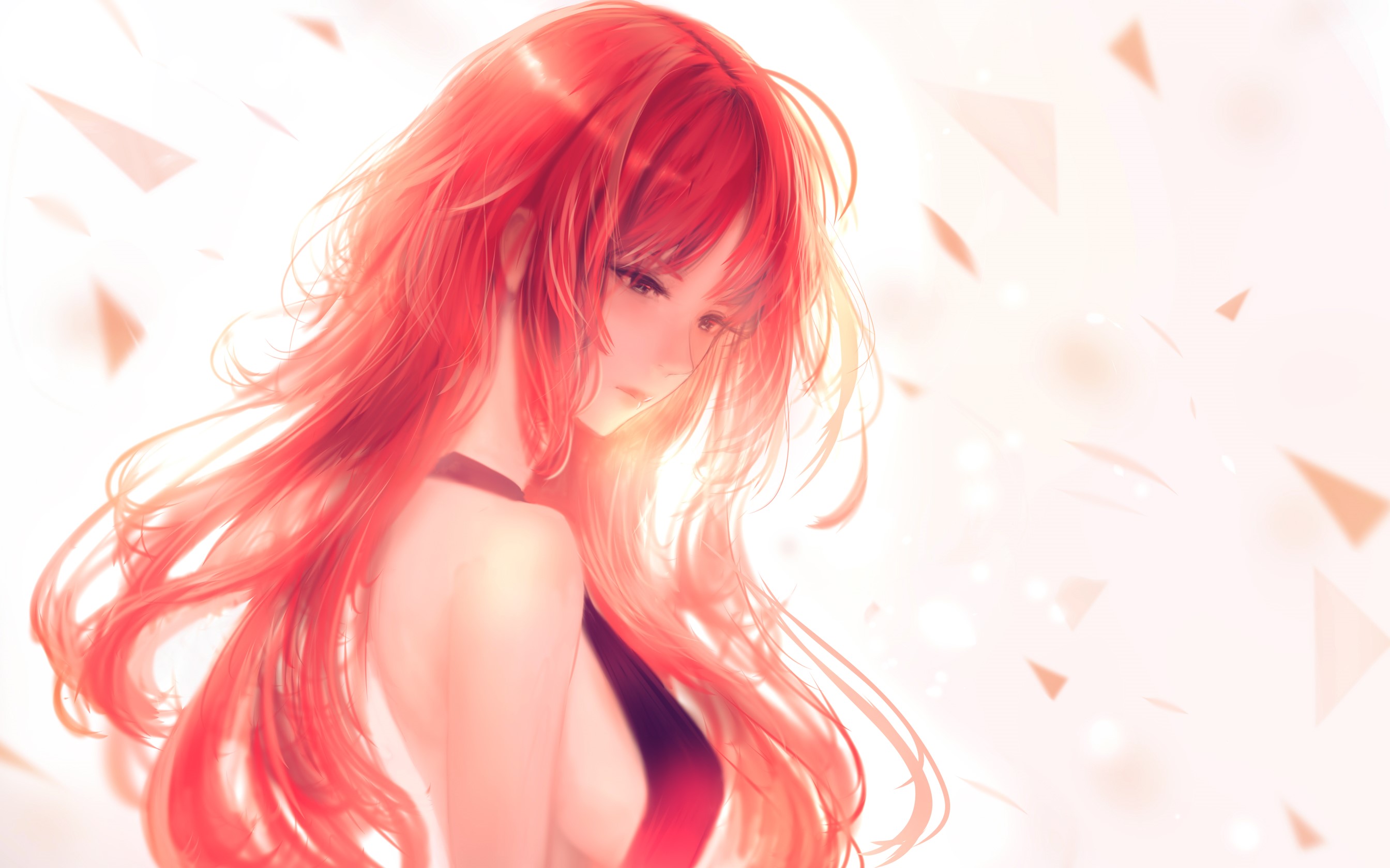 Redhead anime girl with long flowing hair HD Wallpaper
