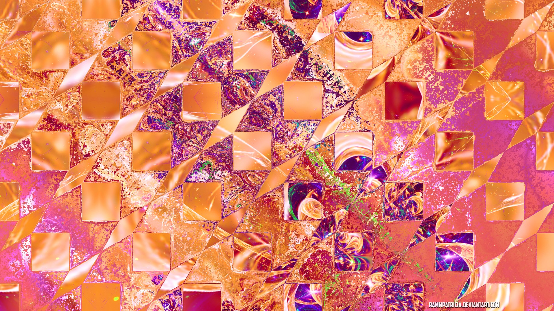 Abstract digital art with orange and purple geometric patterns HD Wallpaper