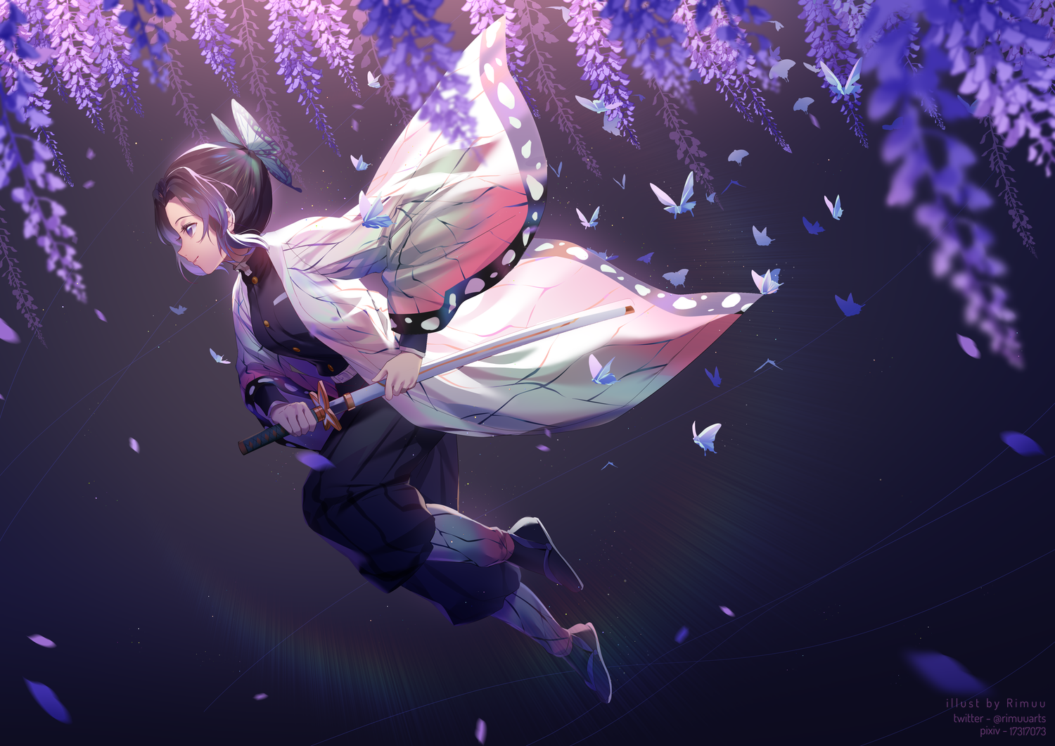 Kochou Shinobu from Kimetsu no Yaiba with butterflies HD Wallpaper