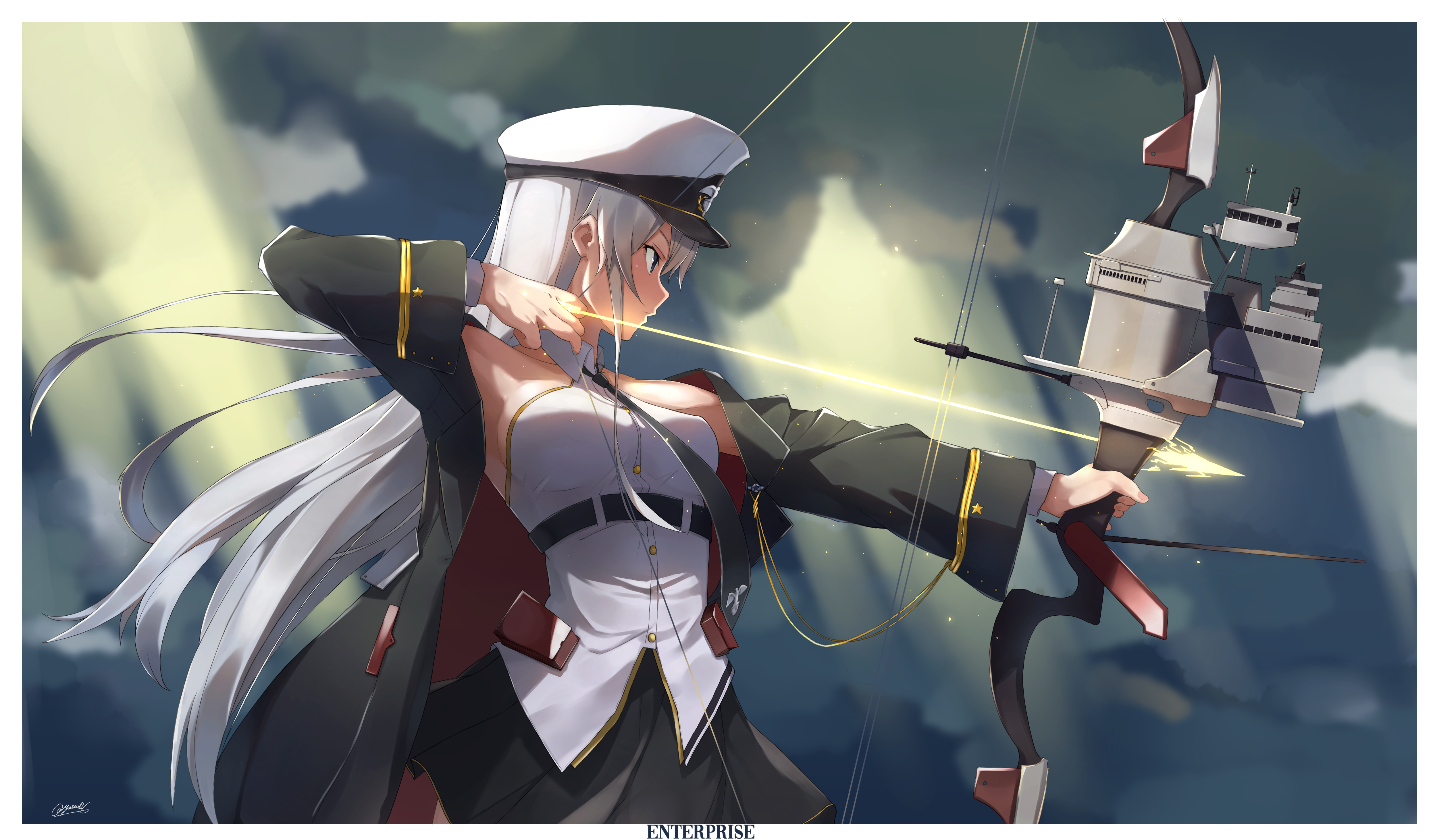 Enterprise from Azur Lane aiming a bow HD Wallpaper