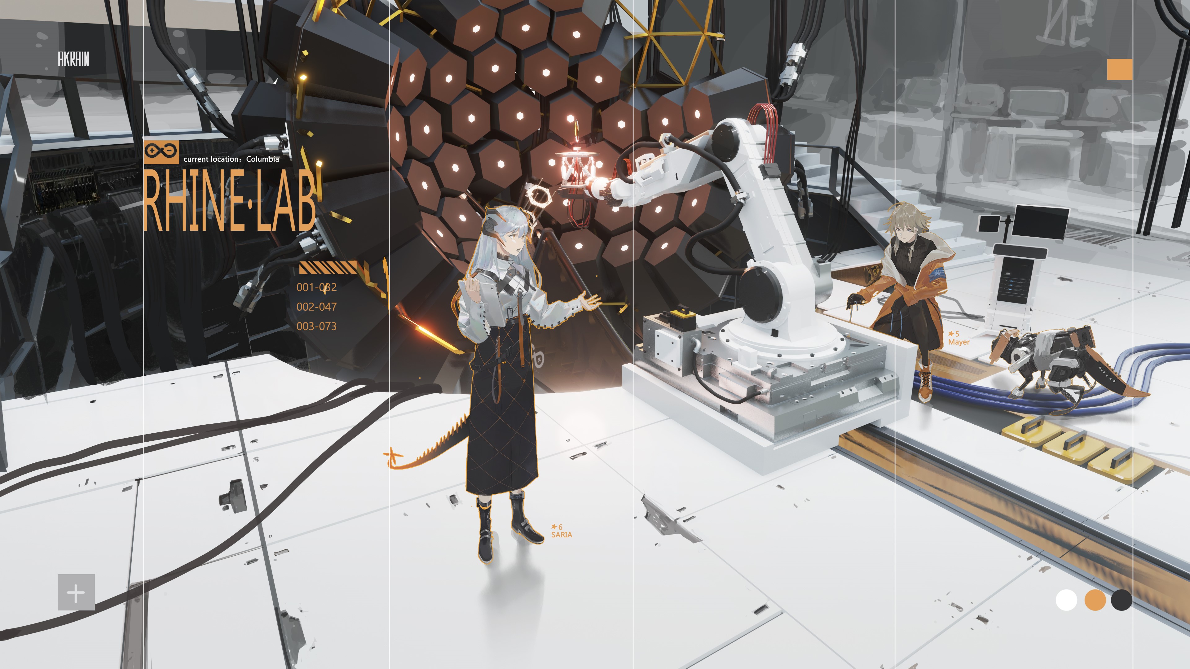 Saria and Mayer from Arknights in Rhine Lab HD Wallpaper