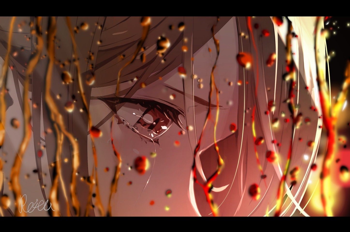 Anime girl with tears and water droplets HD Wallpaper