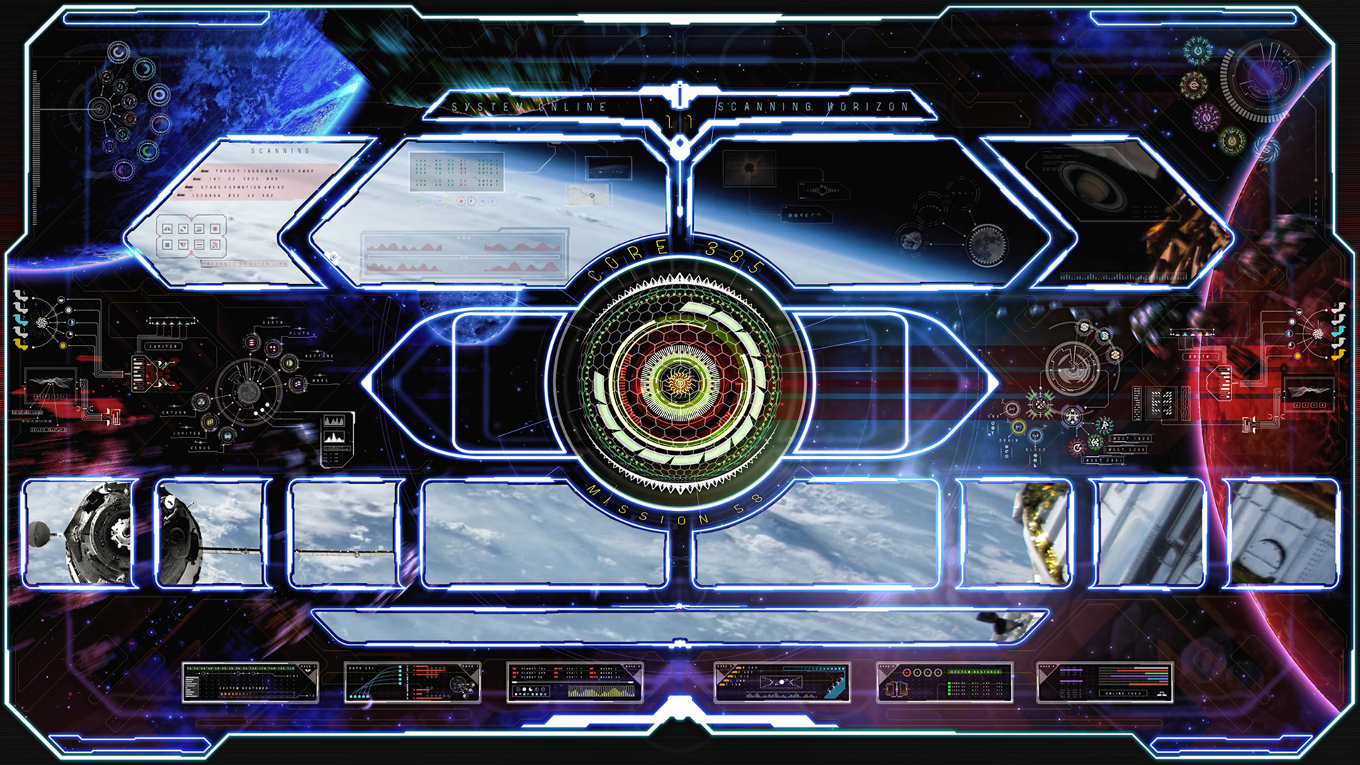 Sci-fi spaceship control panel with holographic displays HD Wallpaper