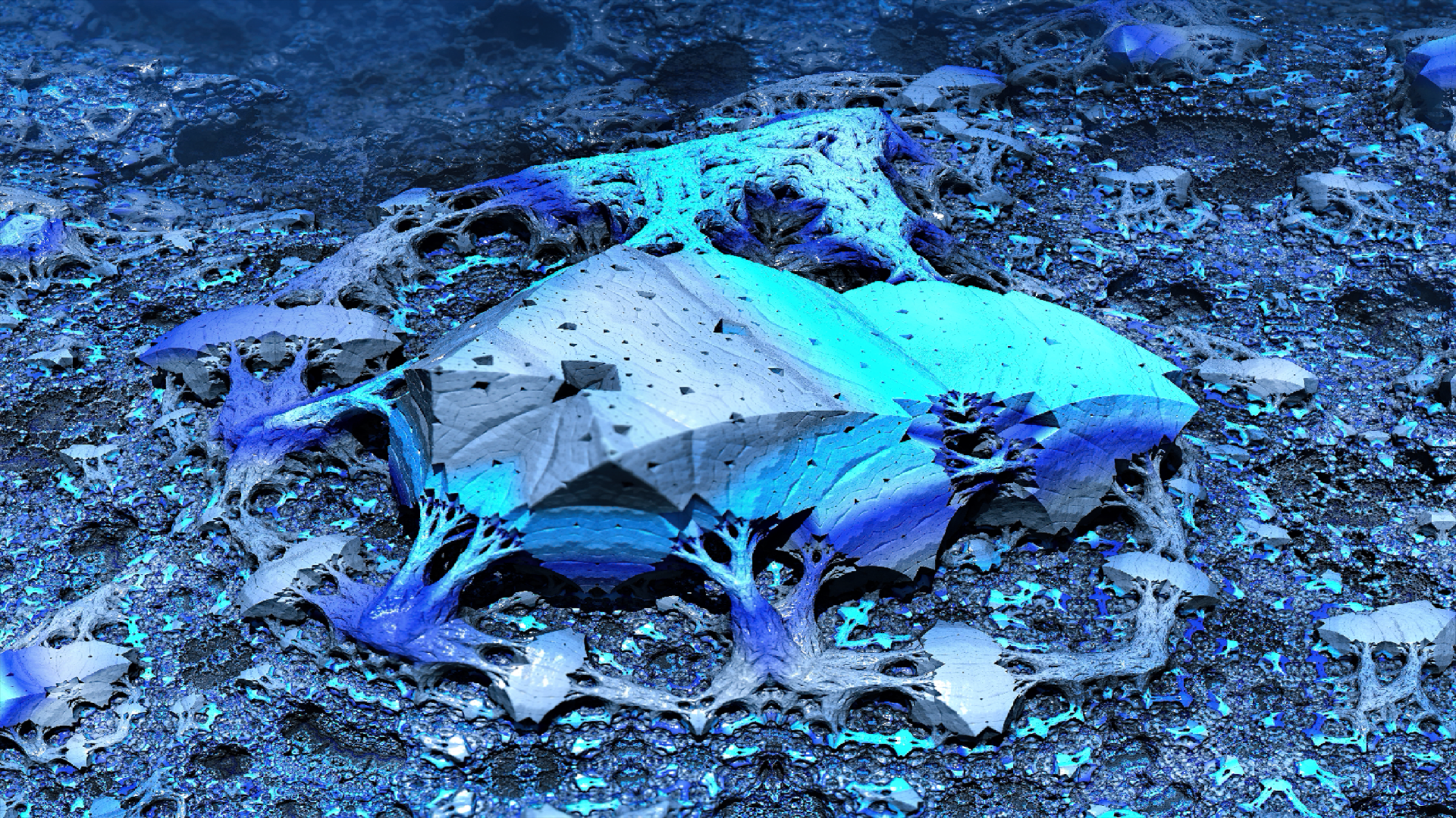 Abstract blue and cyan fractal landscape HD Wallpaper